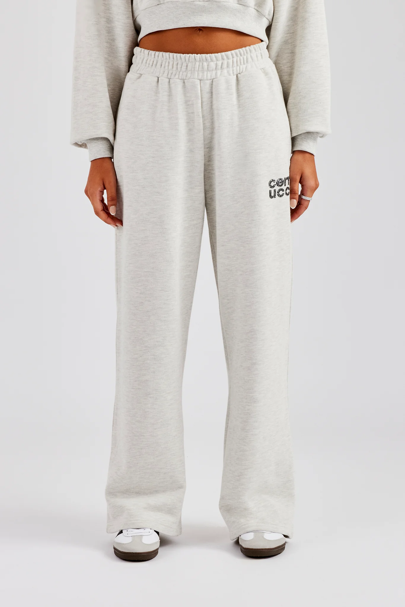 Glitter Applique Wide Leg Jogger - Ash Grey - Image 4