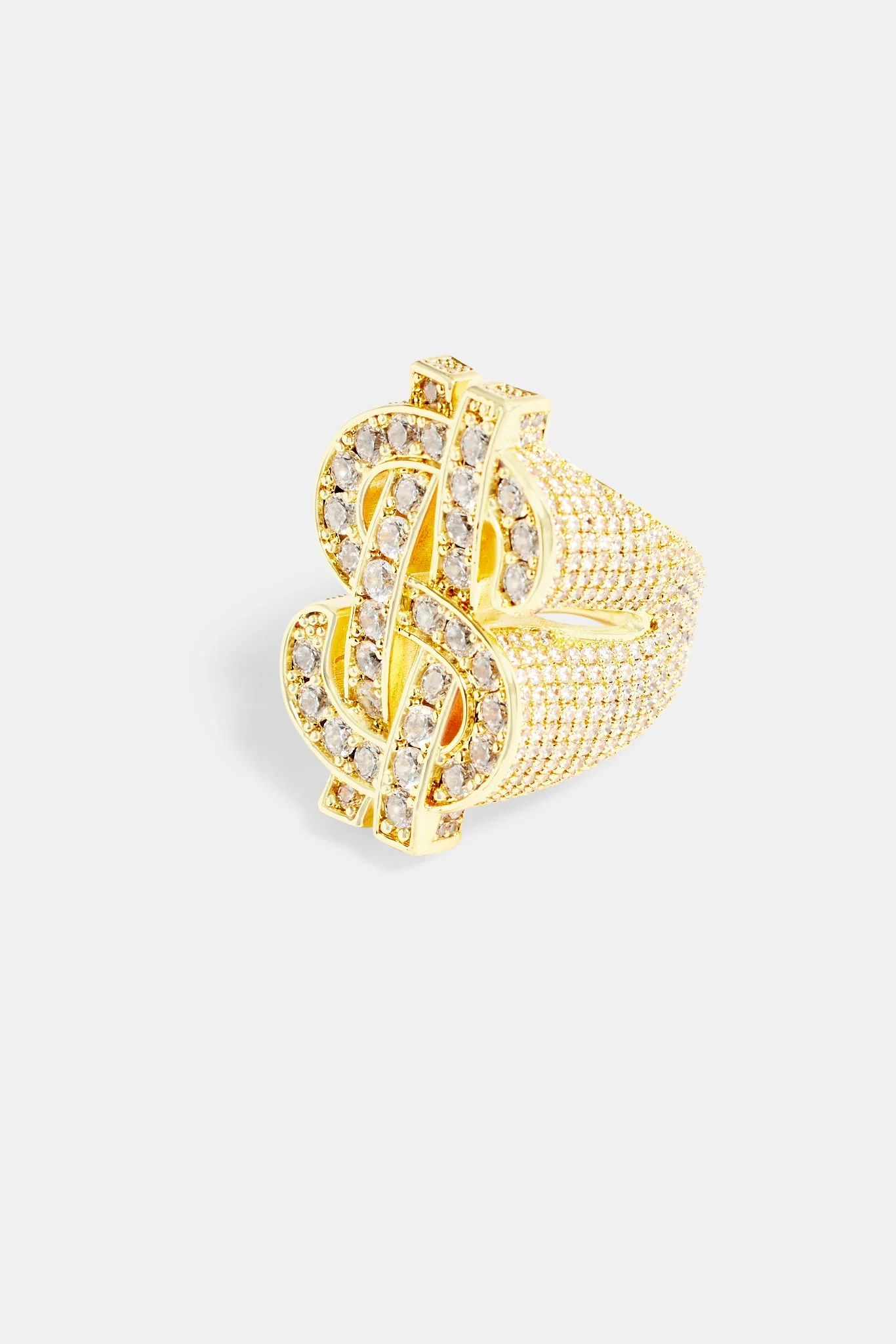 Gold Plated 33mm Iced CZ Dollar Sign Ring - Image 3