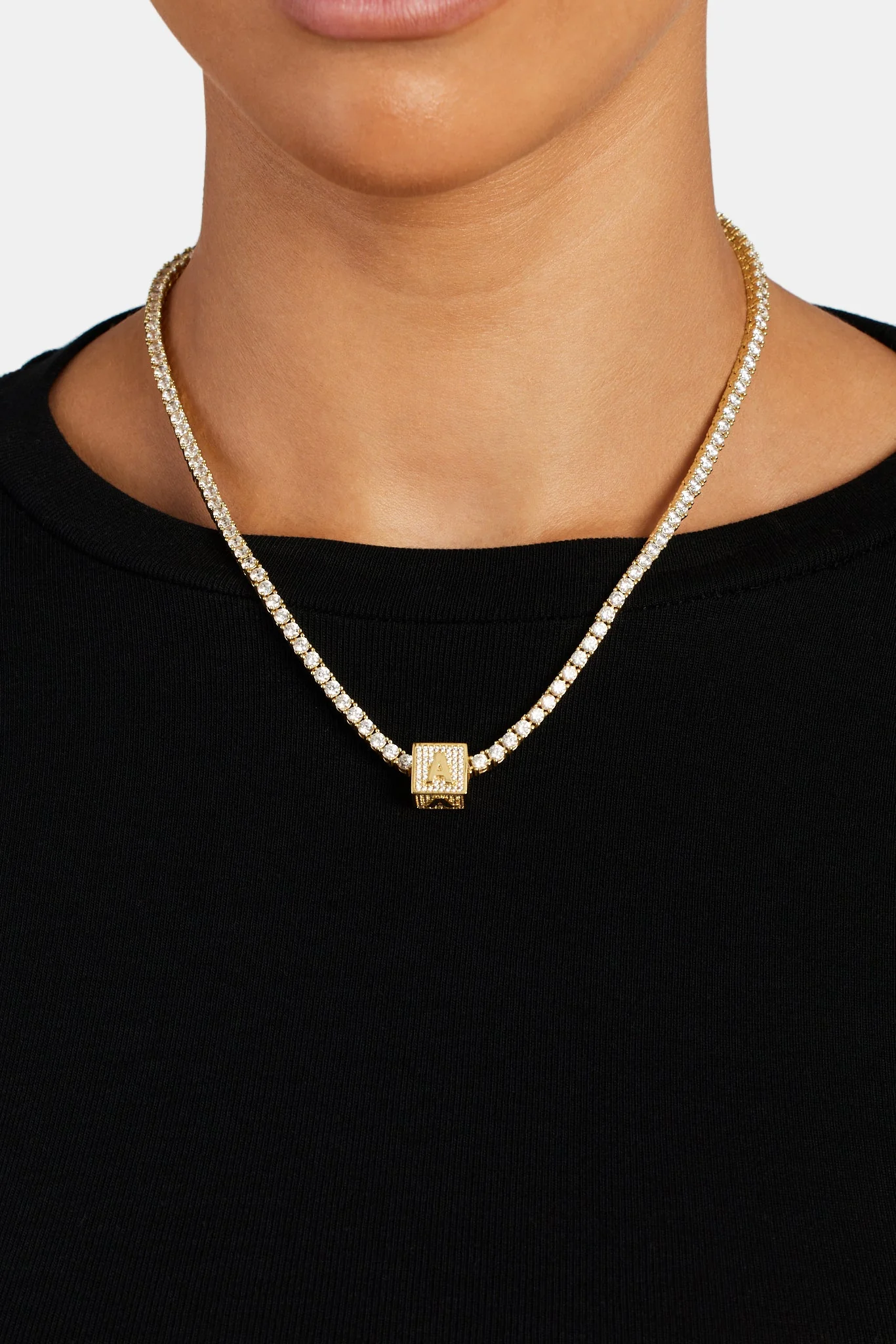 Gold Plated Iced A Letter Block Pendant - Image 3