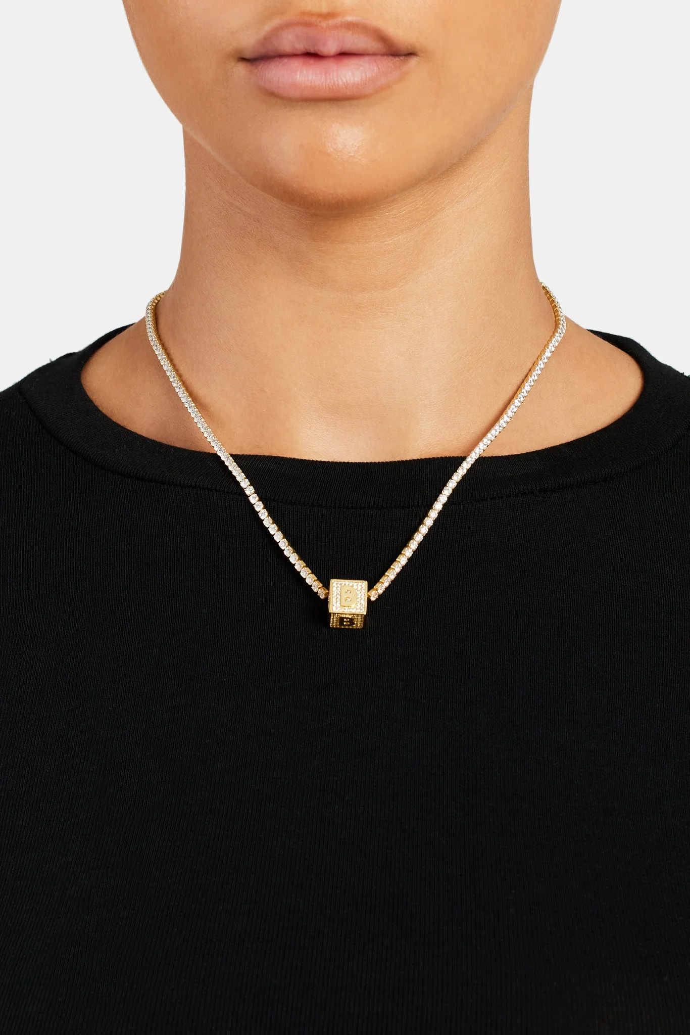 Gold Plated Iced B Letter Block Pendant