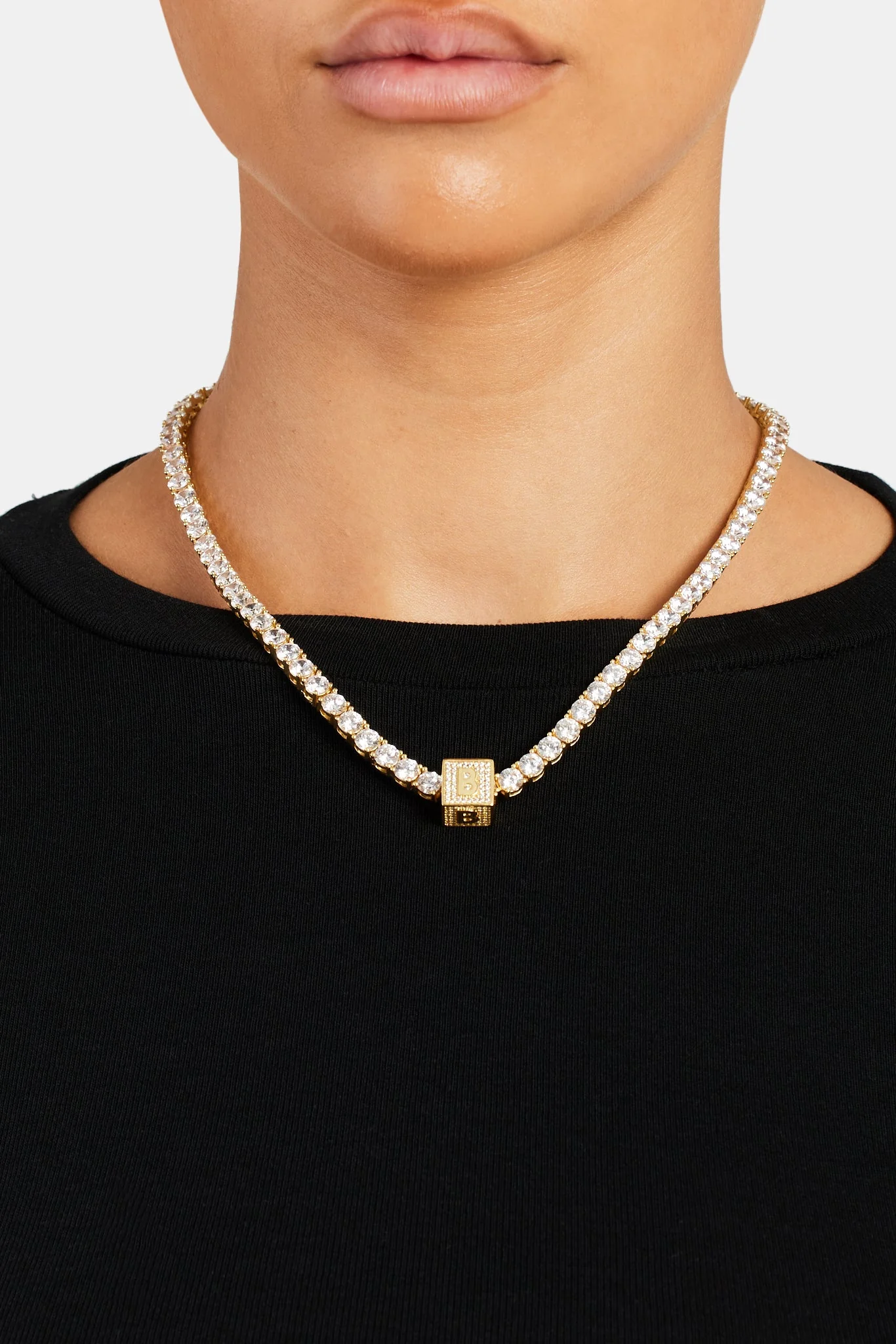 Gold Plated Iced B Letter Block Pendant - Image 4