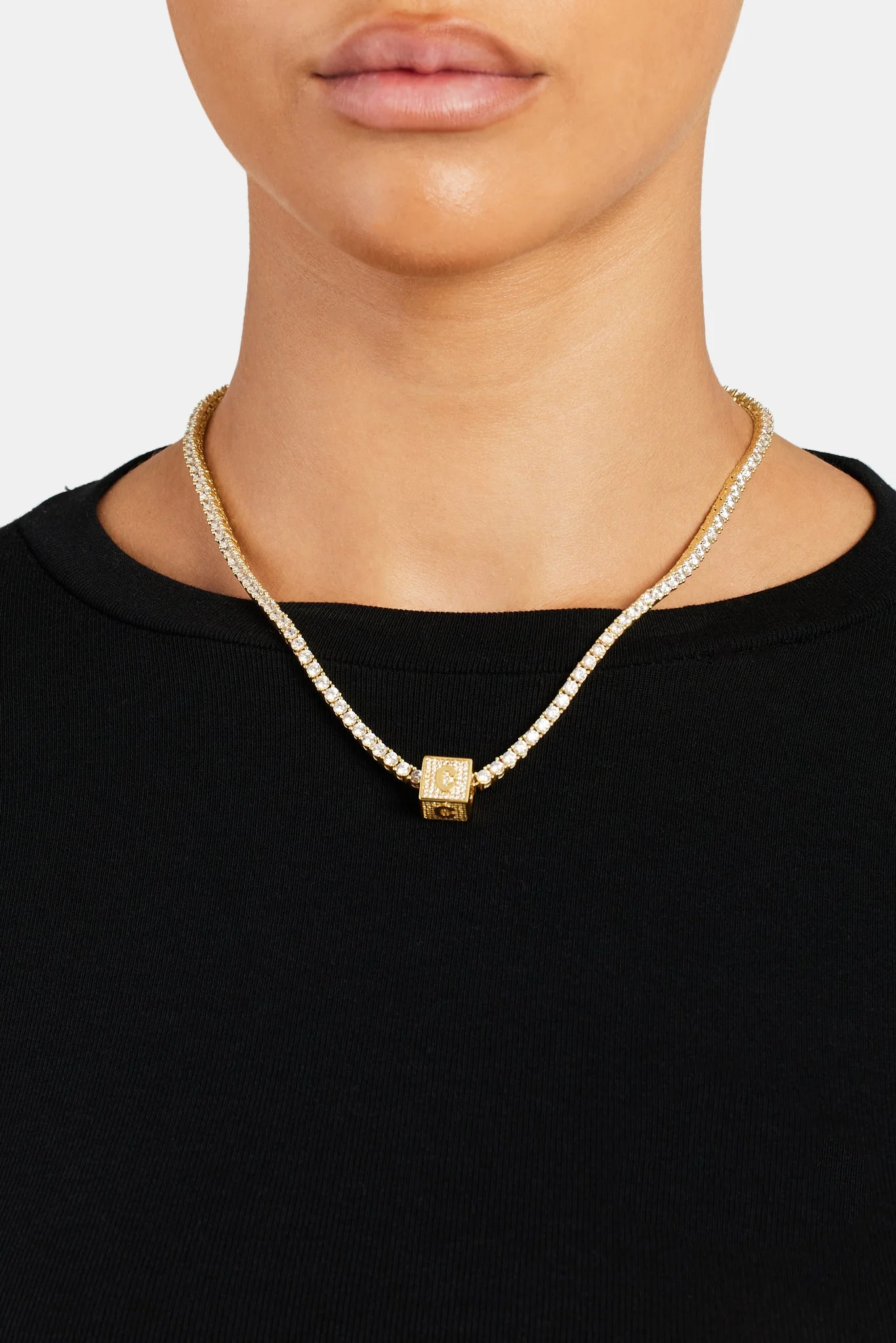 Gold Plated Iced C Letter Block Pendant - Image 3