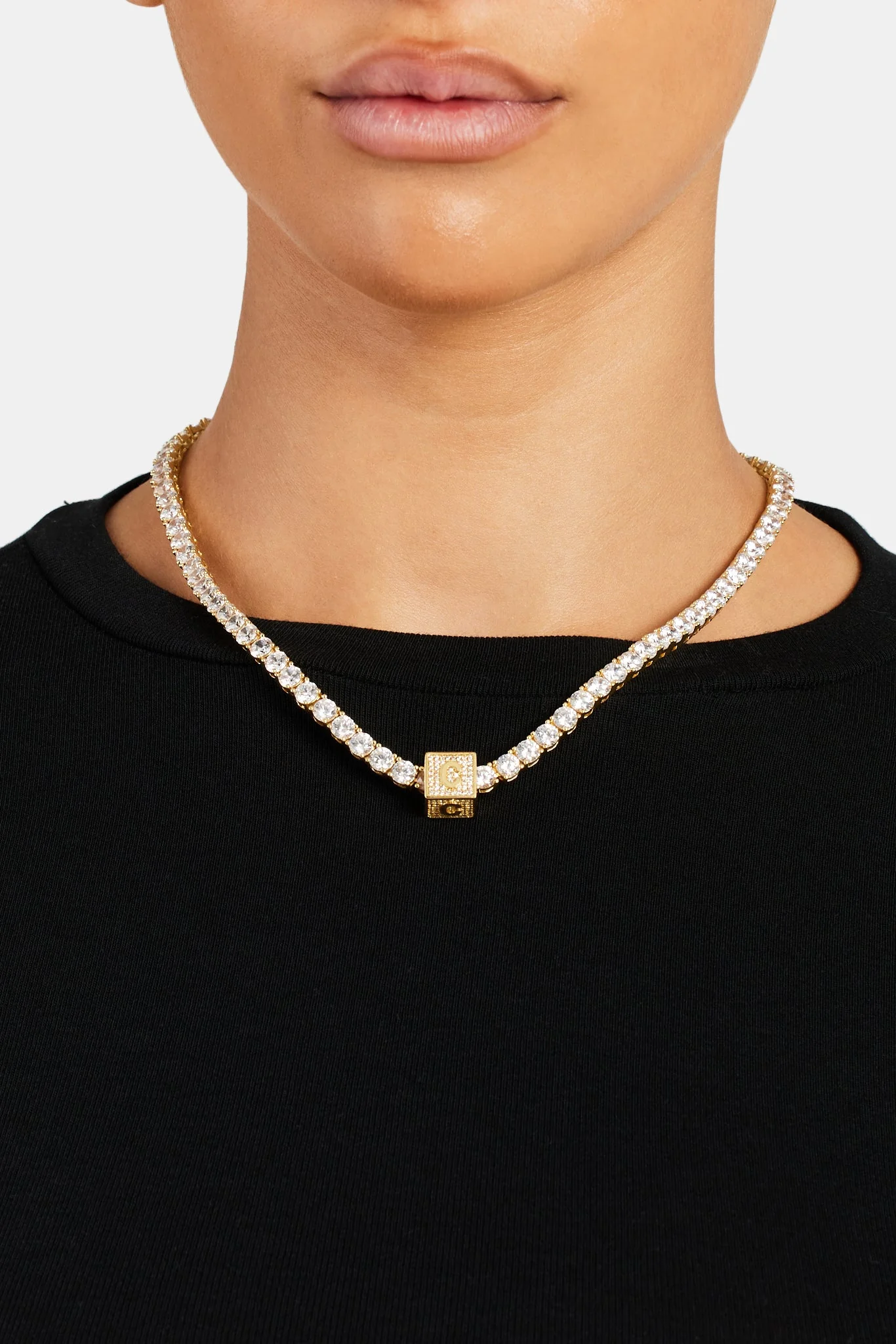 Gold Plated Iced C Letter Block Pendant - Image 4