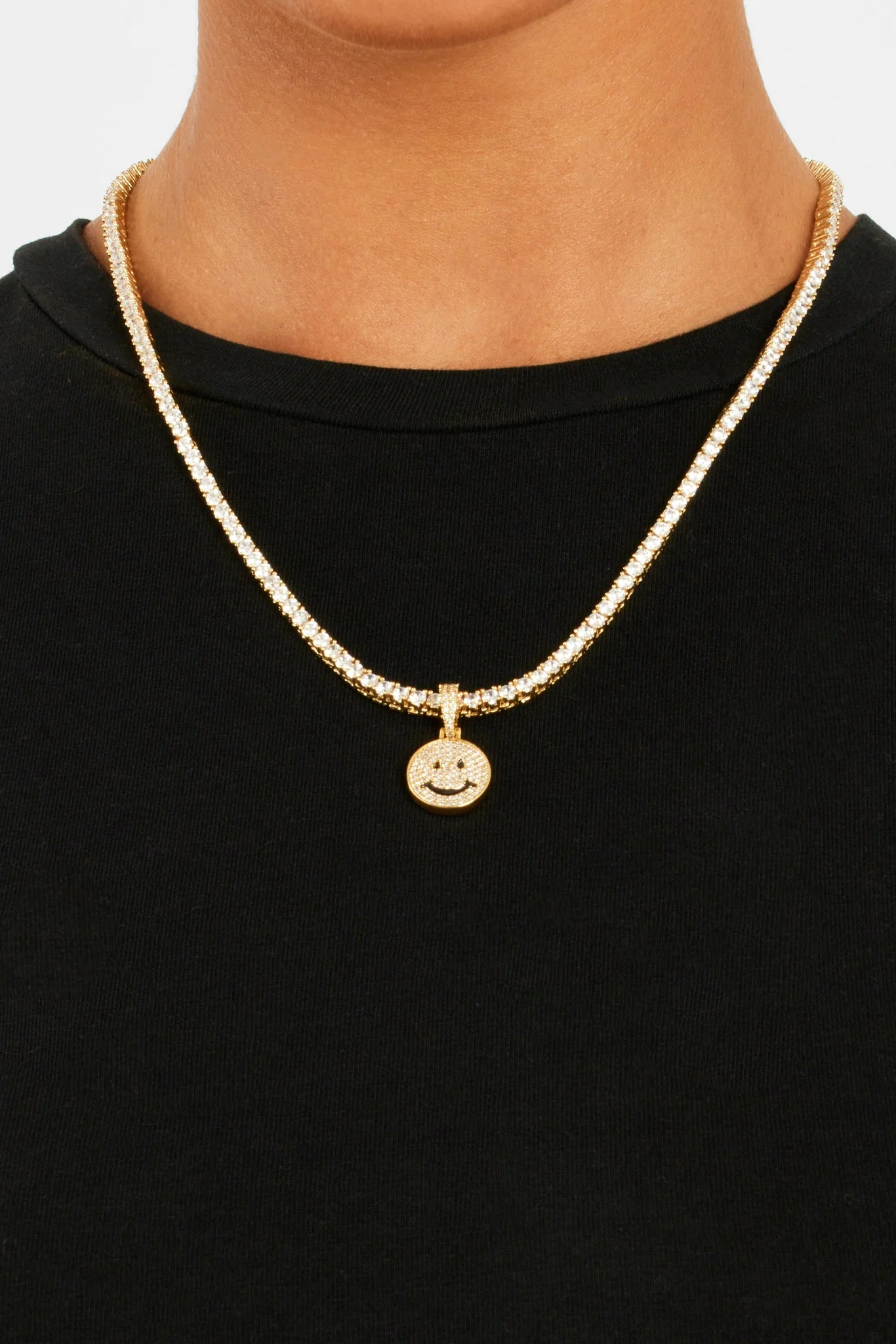 Gold Plated Iced CZ Happy Face Pendant - Image 10