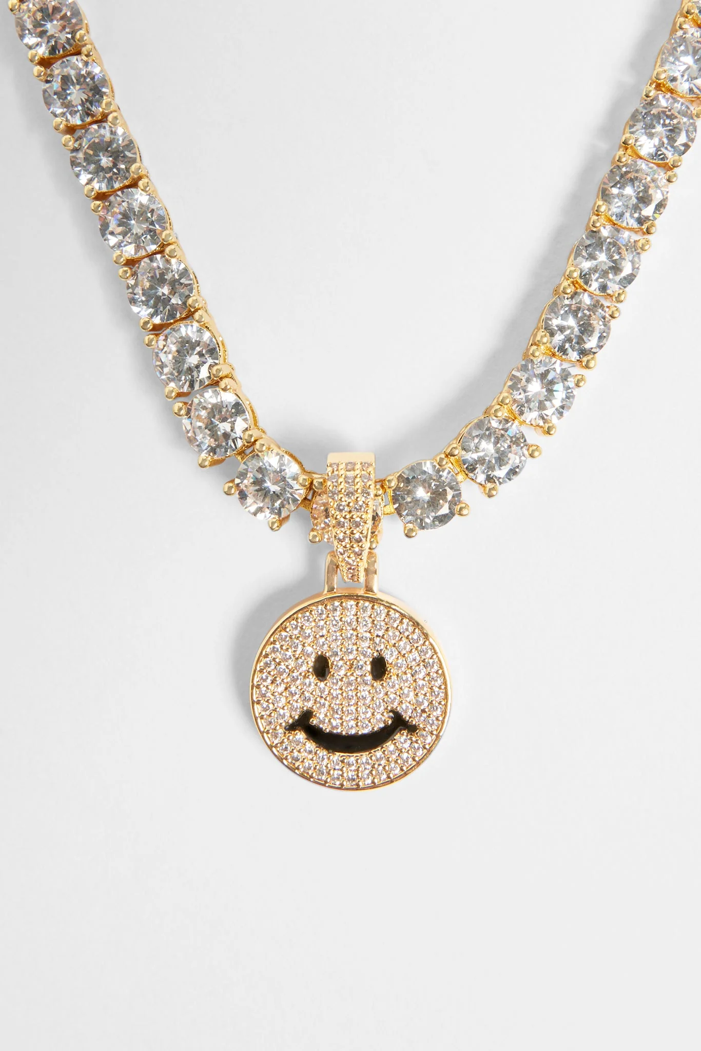 Gold Plated Iced CZ Happy Face Pendant - Image 3