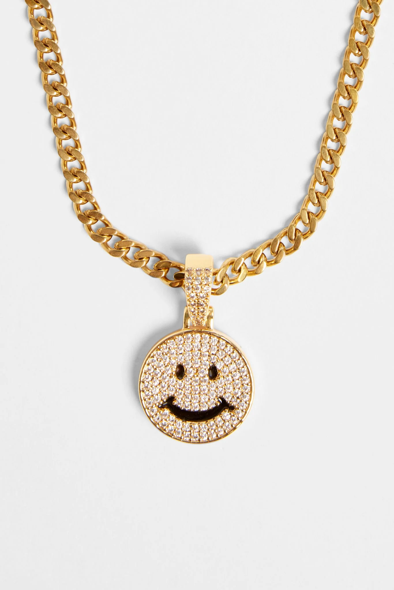 Gold Plated Iced CZ Happy Face Pendant - Image 4