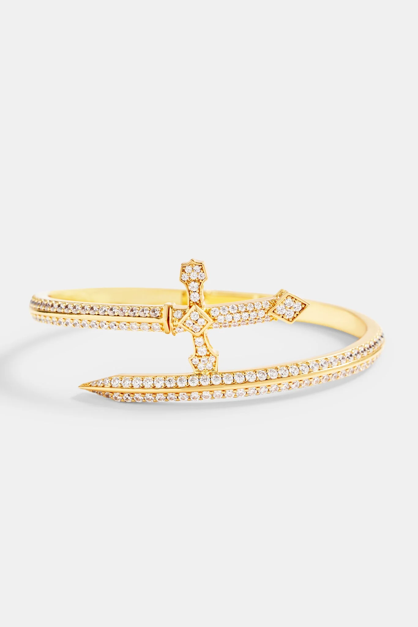 Gold Plated Iced CZ Pave Cross Bangle - Image 2