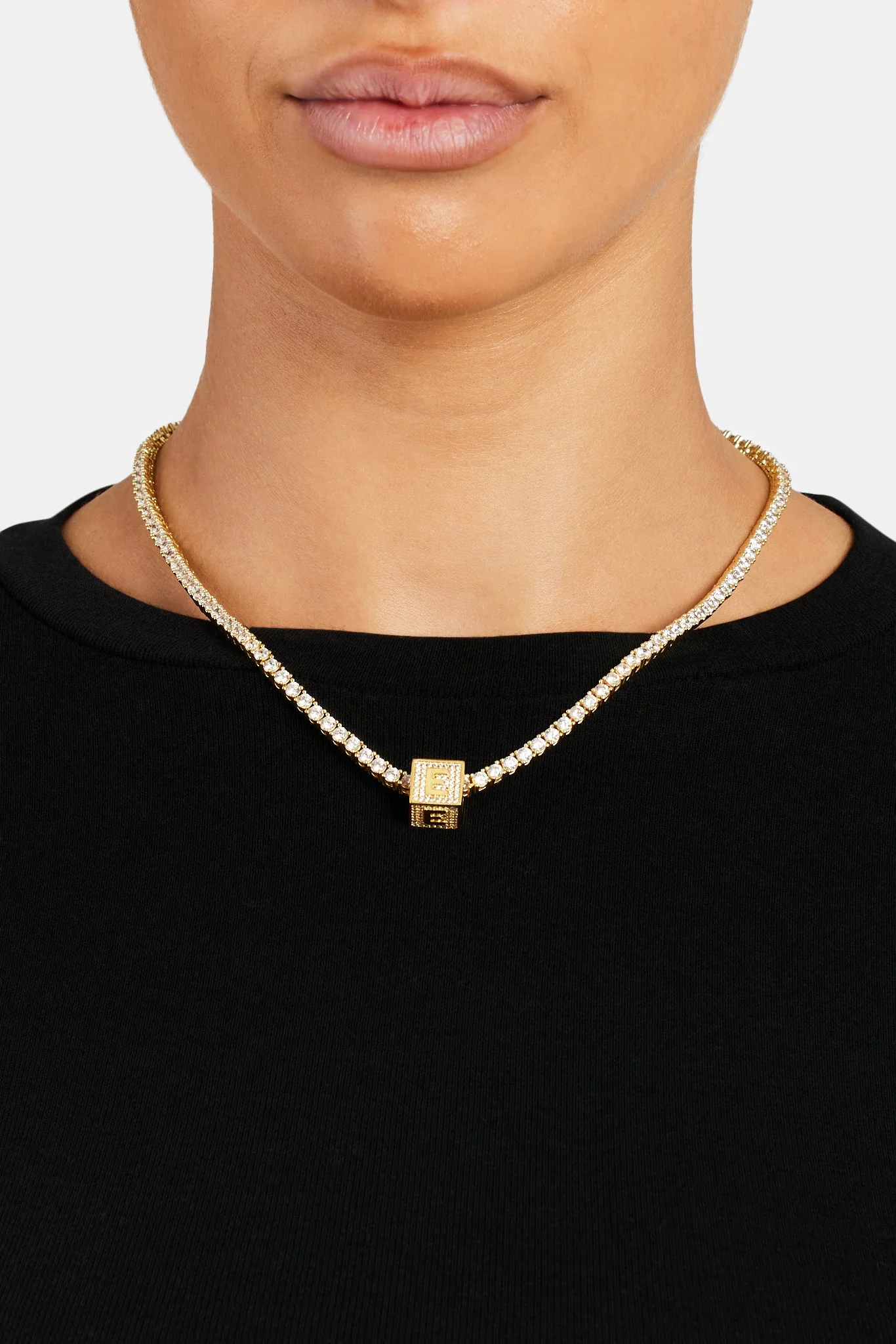 Gold Plated Iced E Letter Block Pendant - Image 3