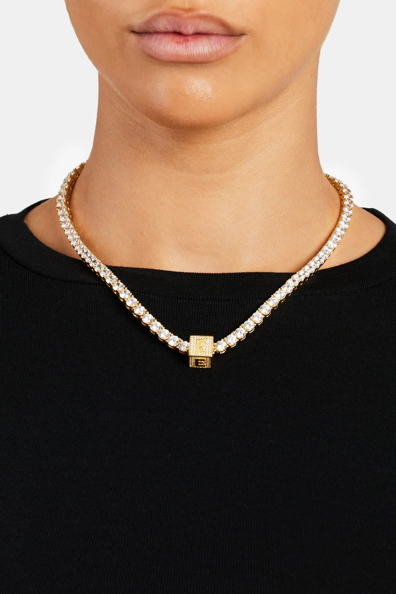 Gold Plated Iced E Letter Block Pendant - Image 4