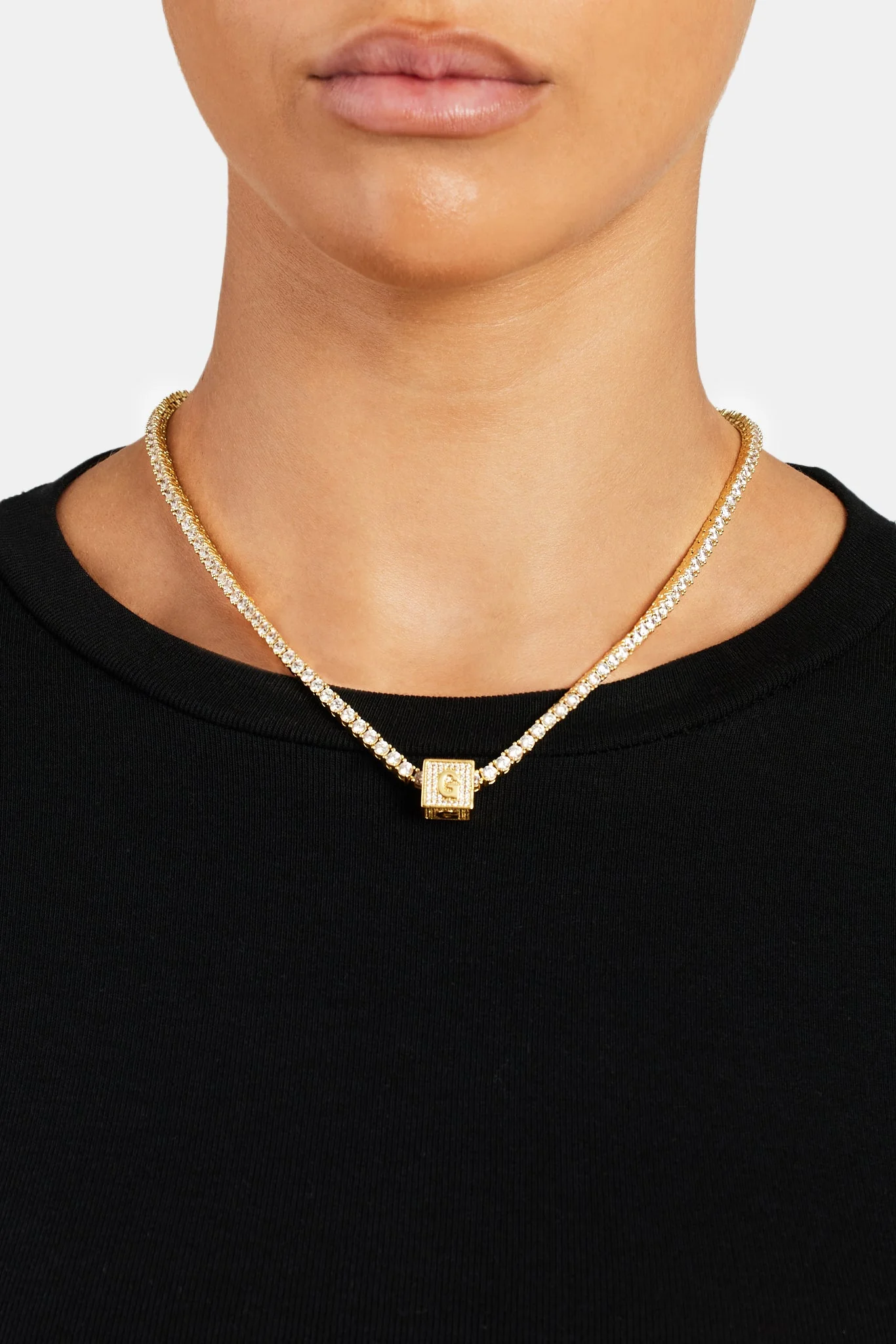 Gold Plated Iced G Letter Block Pendant - Image 3
