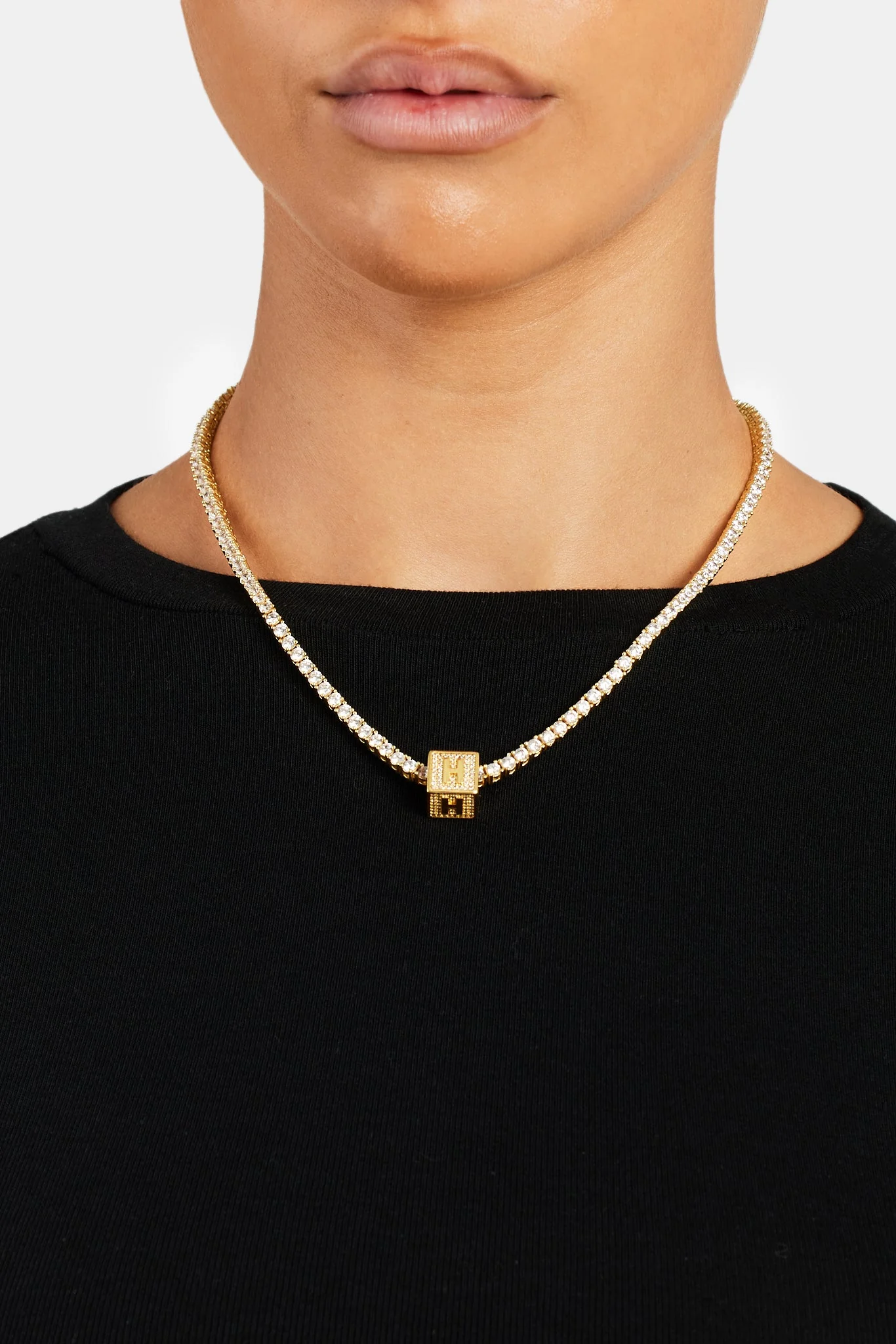 Gold Plated Iced H Letter Block Pendant - Image 3