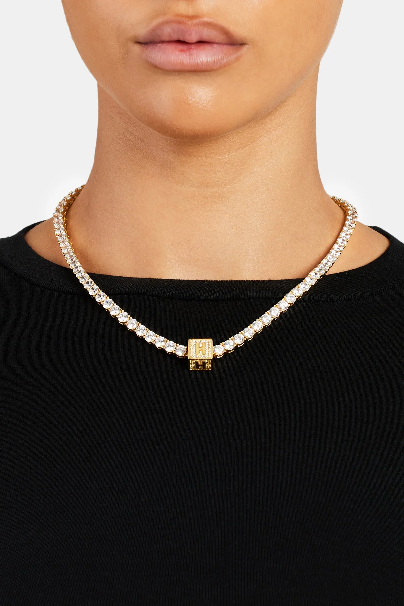 Gold Plated Iced H Letter Block Pendant - Image 4