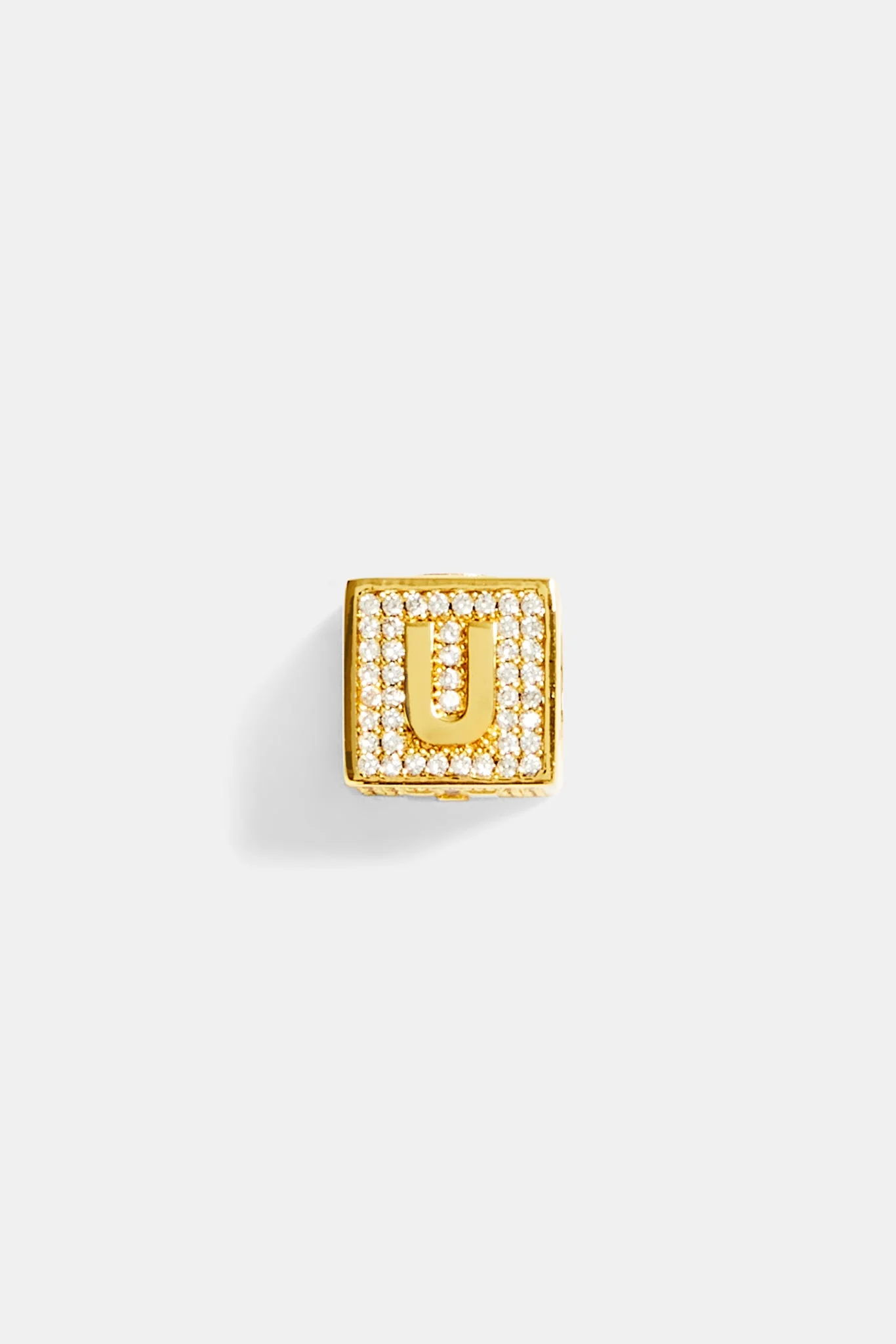 Gold Plated Iced U Letter Block Pendant - Image 2