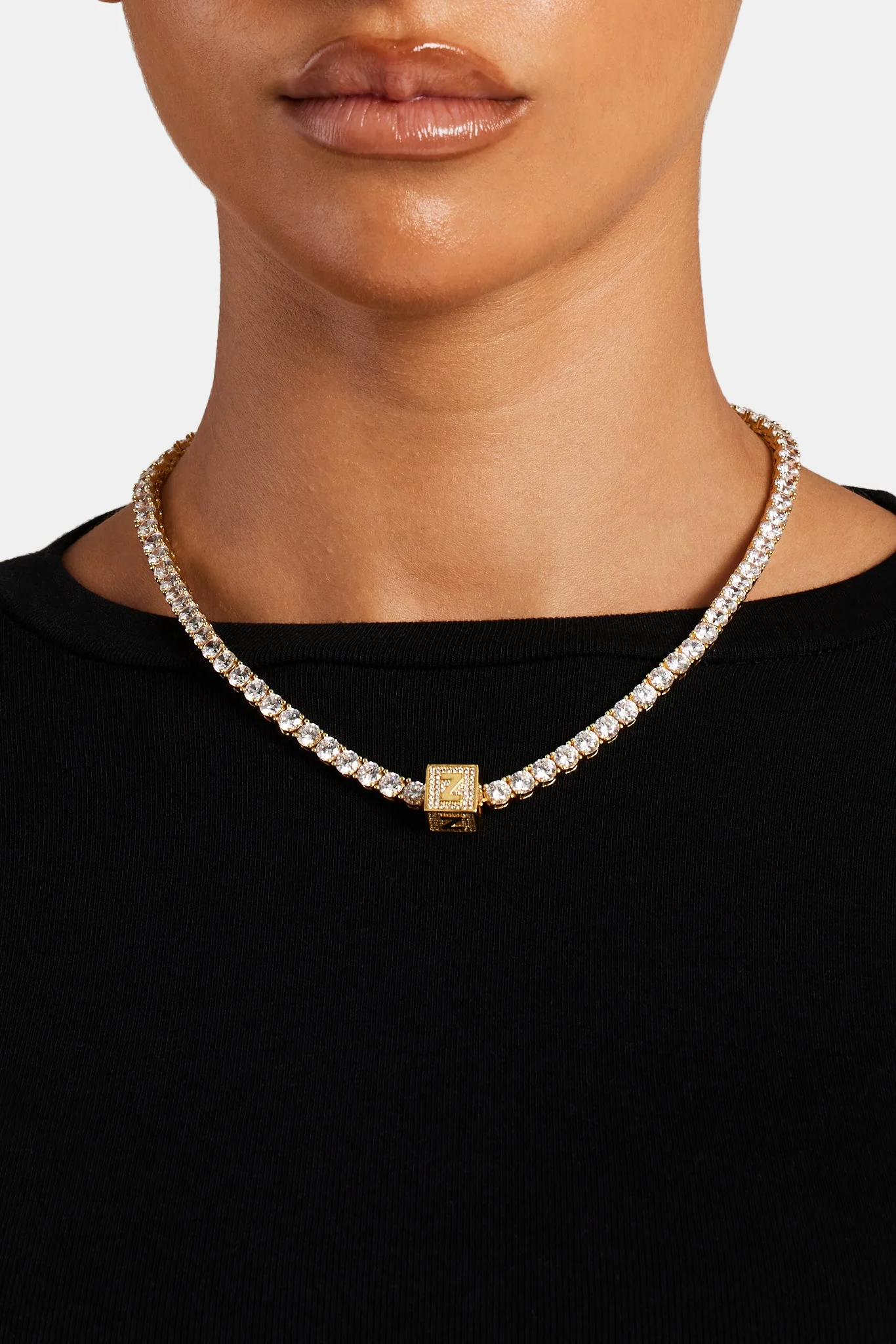 Gold Plated Iced Z Letter Block Pendant - Image 4