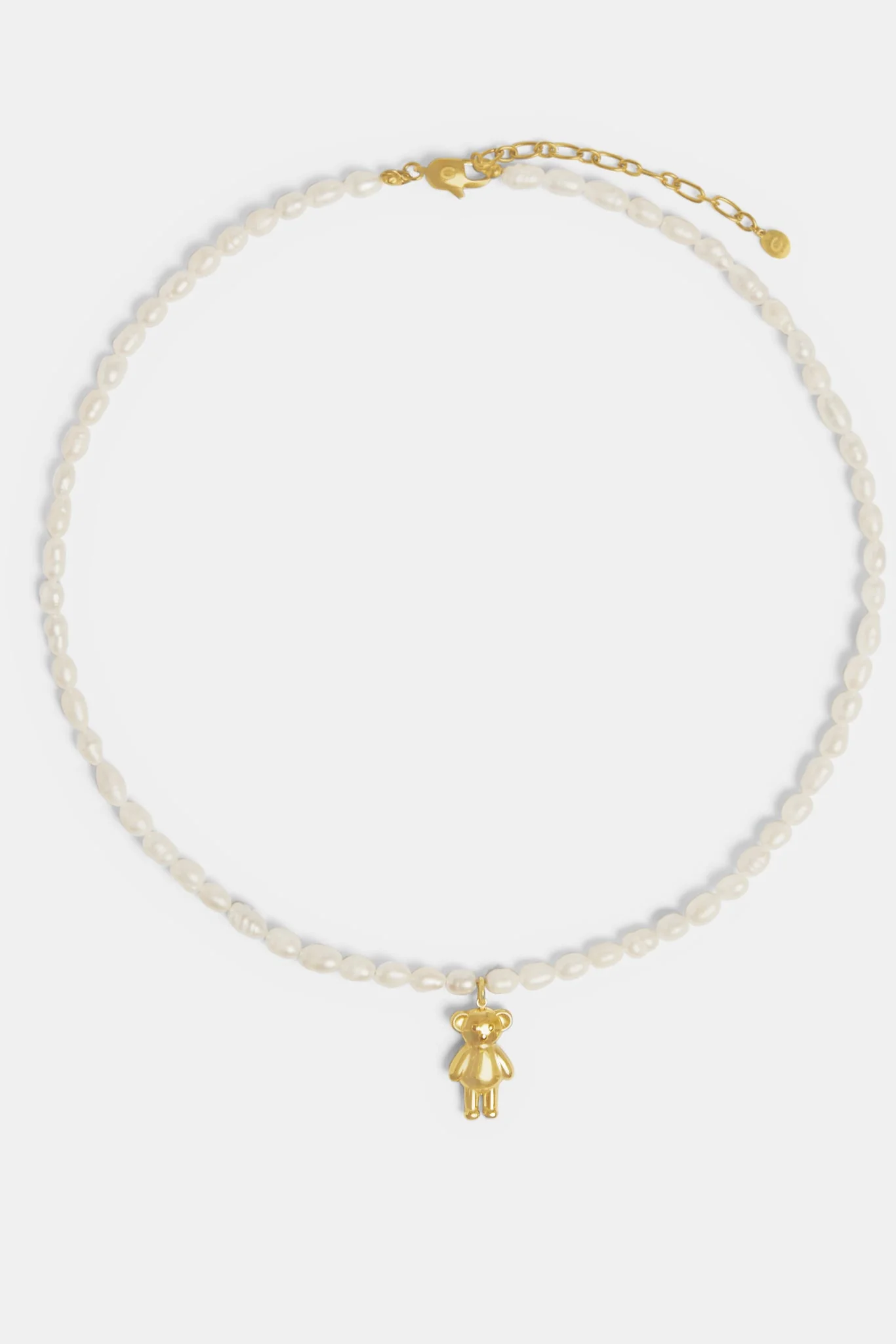 Gold Plated Seed Freshwater Pearl Necklace With Teddy Bear Charm - Image 2