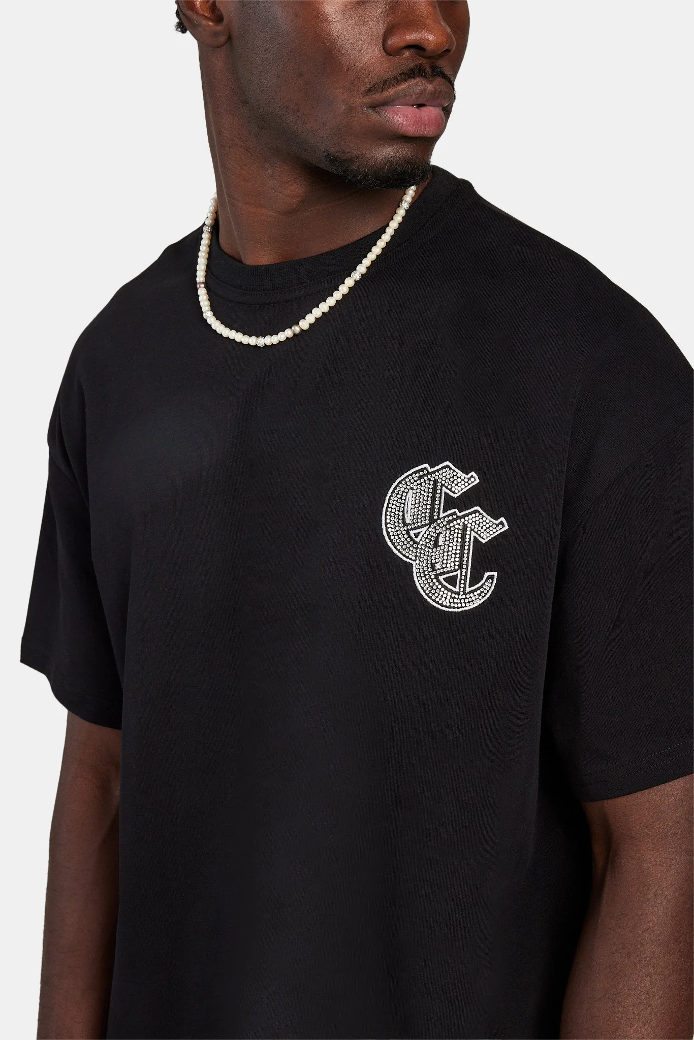 Gothic C Rhinestone Oversized T-Shirt - Black - Image 4
