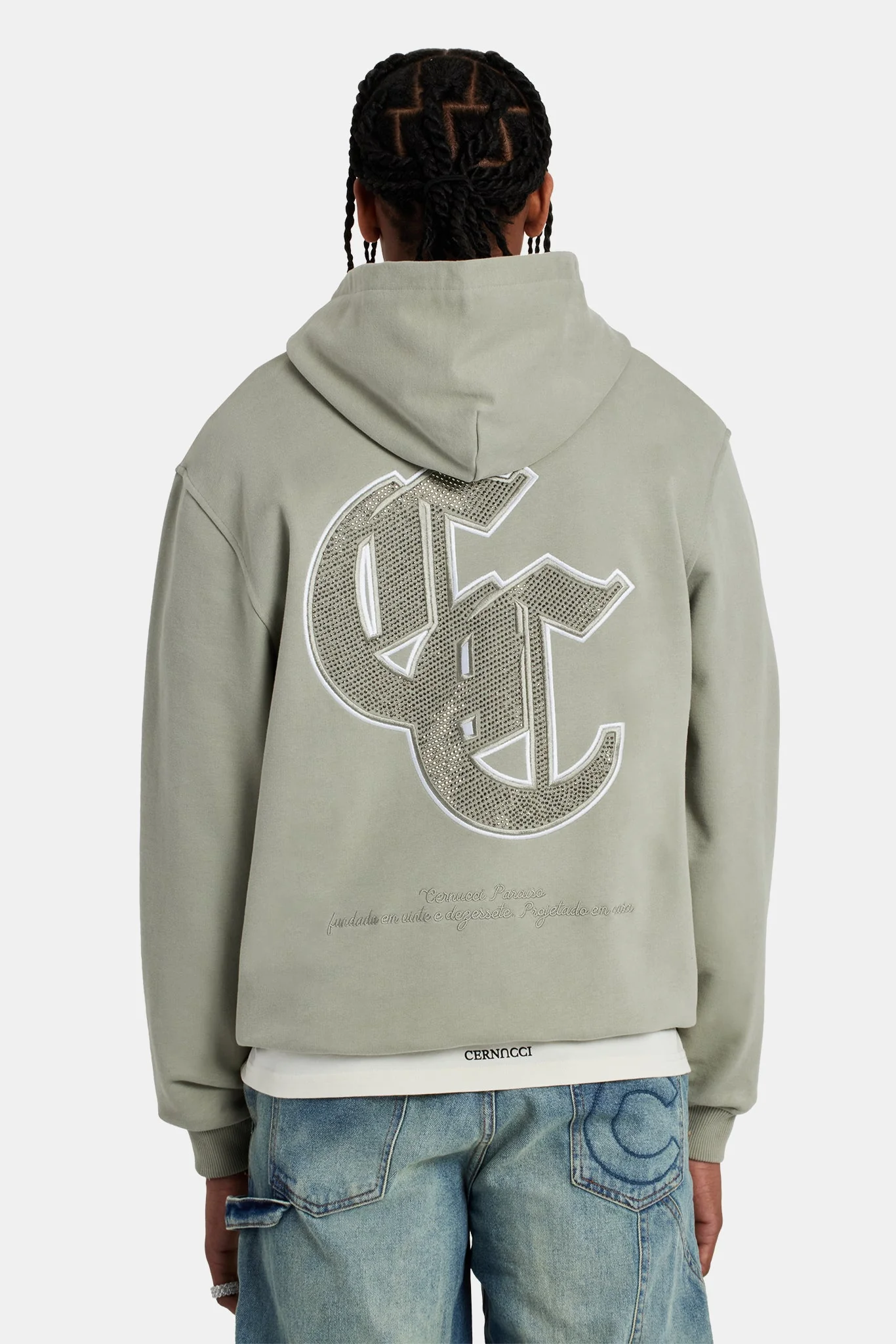 Gothic C Rhinestone Hoodie - Sage - Image 2