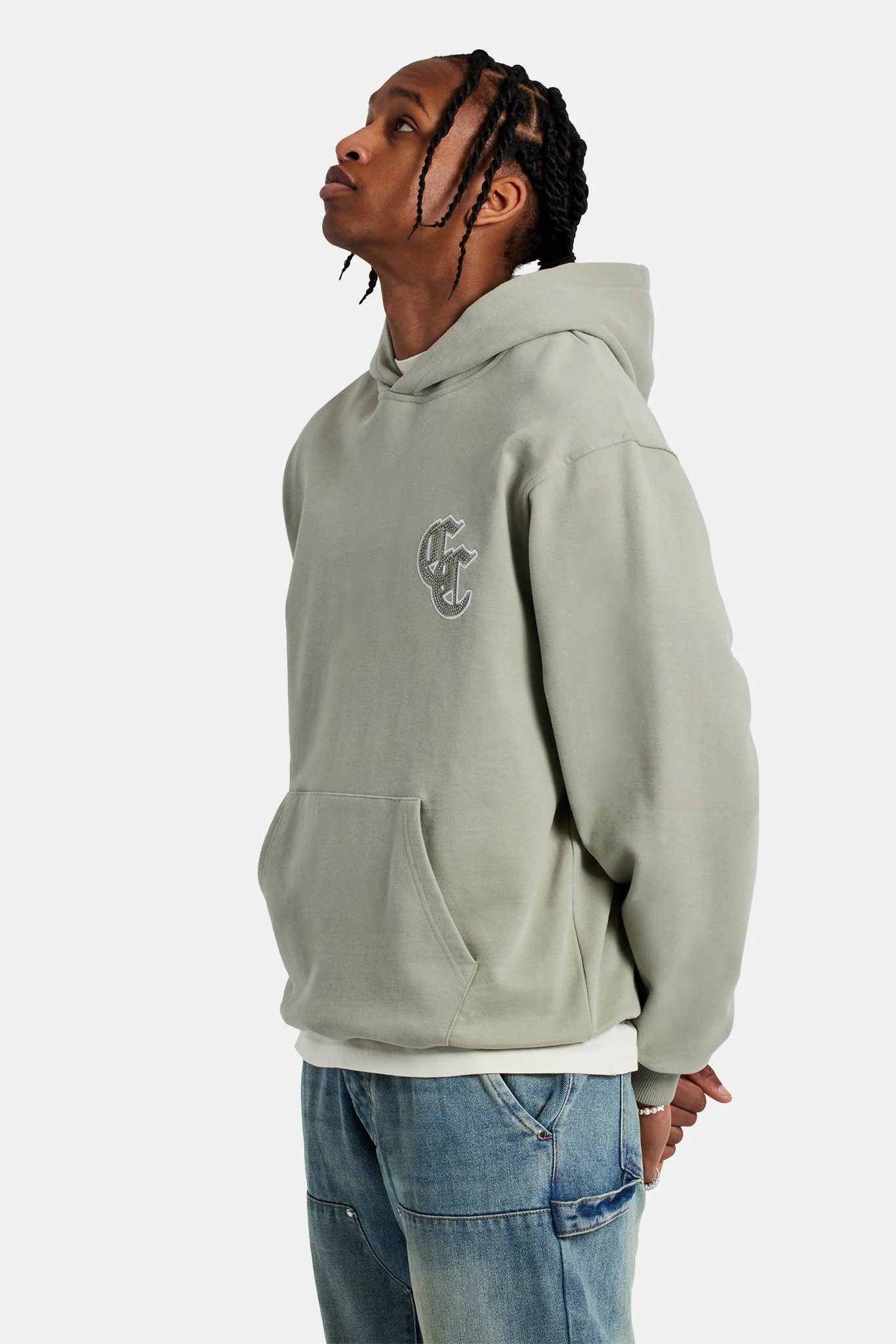 Gothic C Rhinestone Hoodie - Sage - Image 3