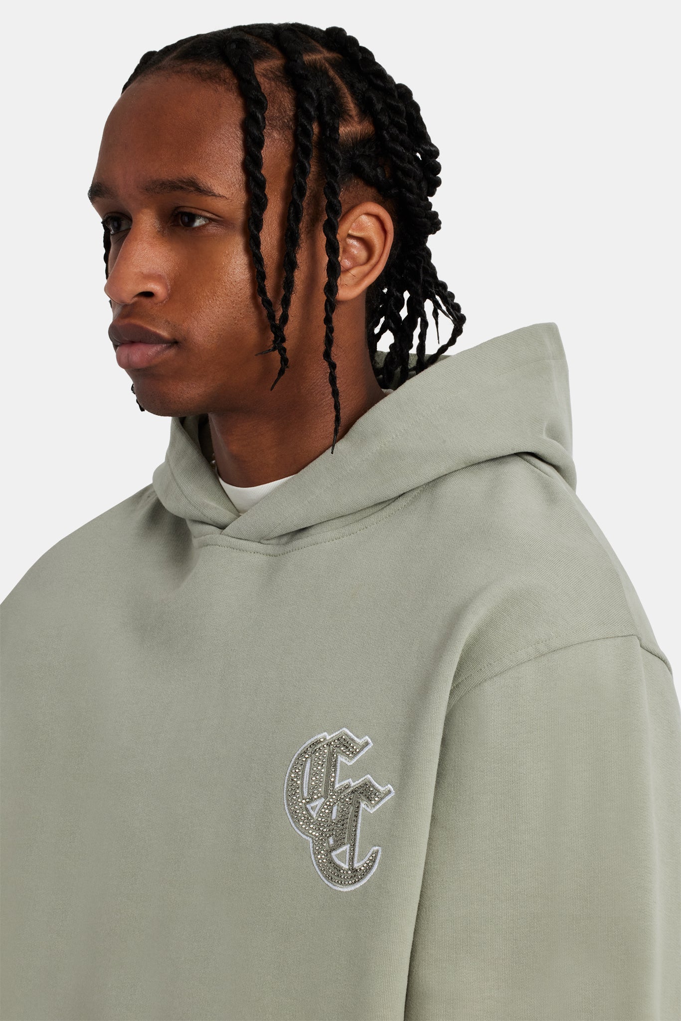 Gothic C Rhinestone Hoodie - Sage - Image 4