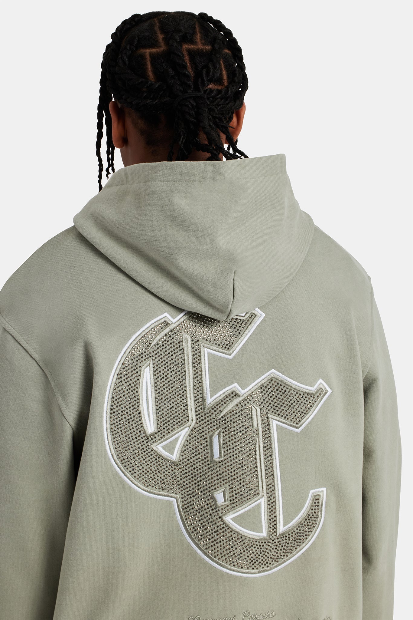 Gothic C Rhinestone Hoodie - Sage - Image 5