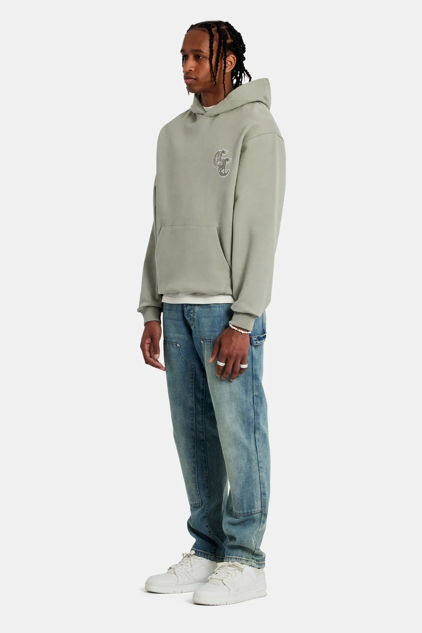 Gothic C Rhinestone Hoodie - Sage - Image 9