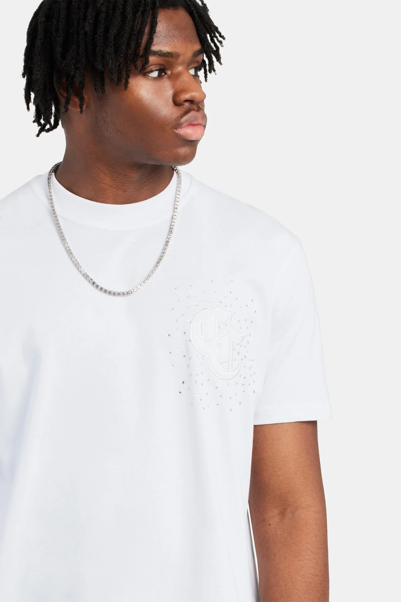 Gothic C Rhinestone T-Shirt - White - Image 4
