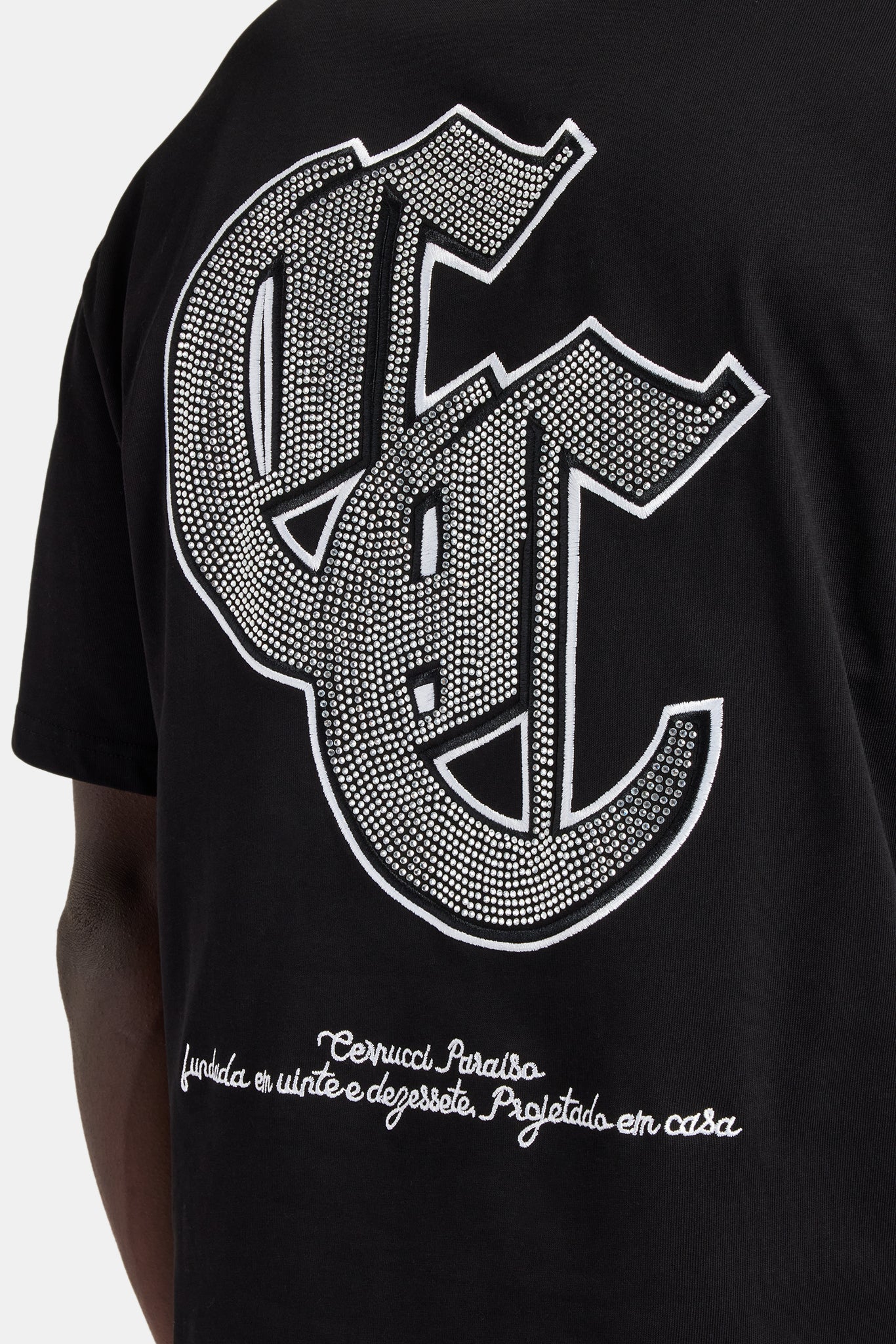 Gothic Rhinestone Oversized T-Shirt - Black - Image 4