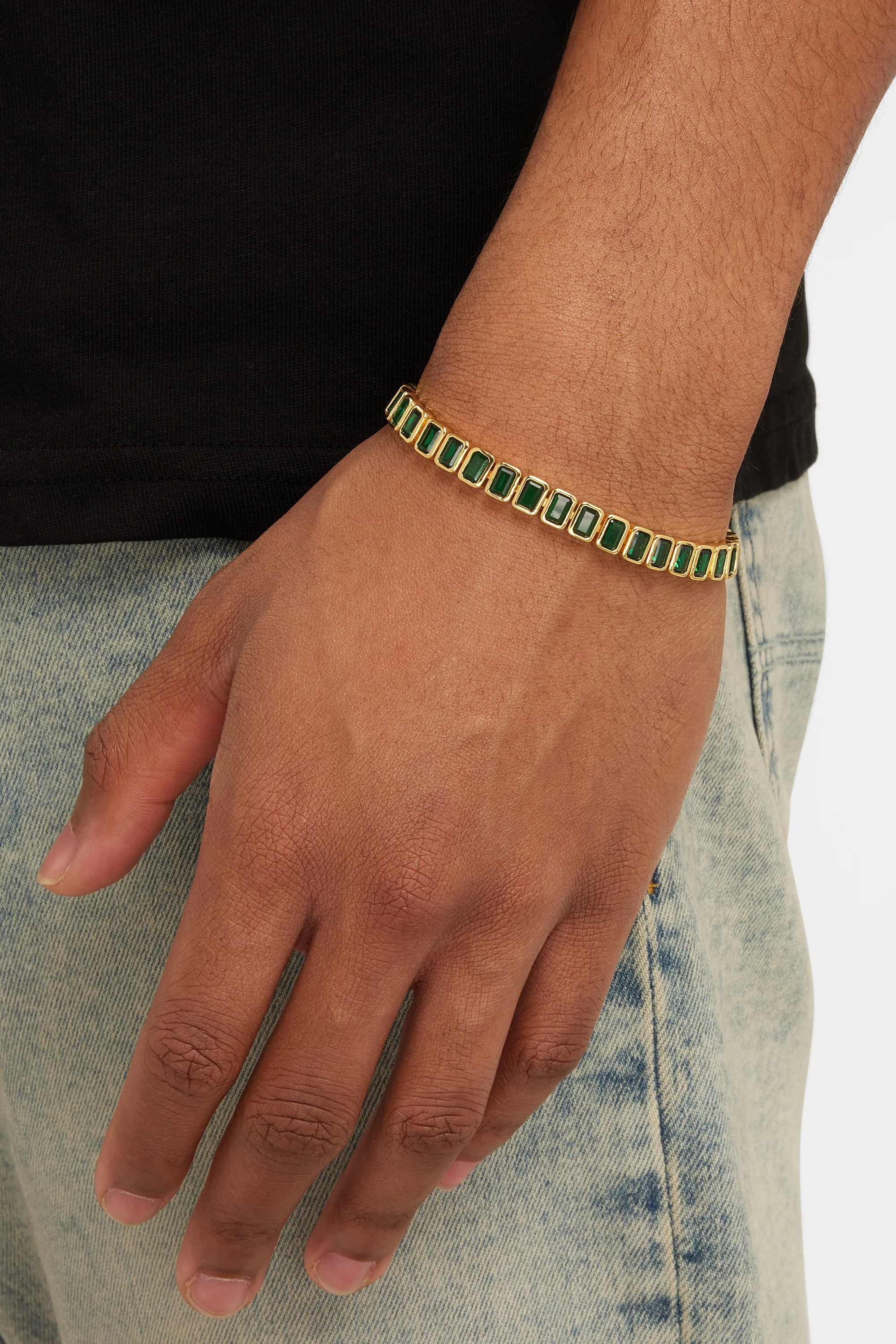Green Bezel Tennis Bracelet - Gold - Image 2