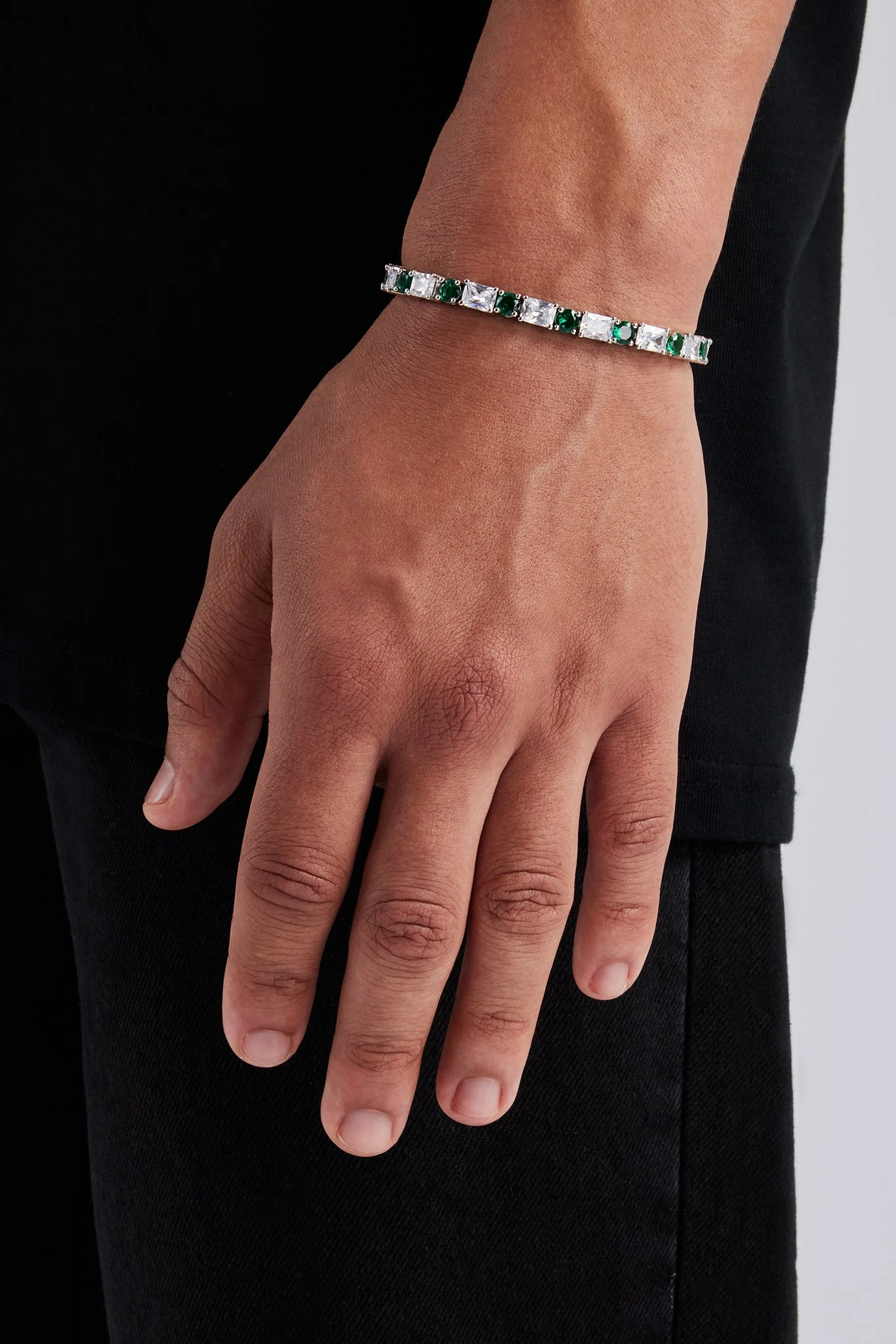 Green & Clear Mixed Shape Tennis Bracelet - 8mm - Image 2