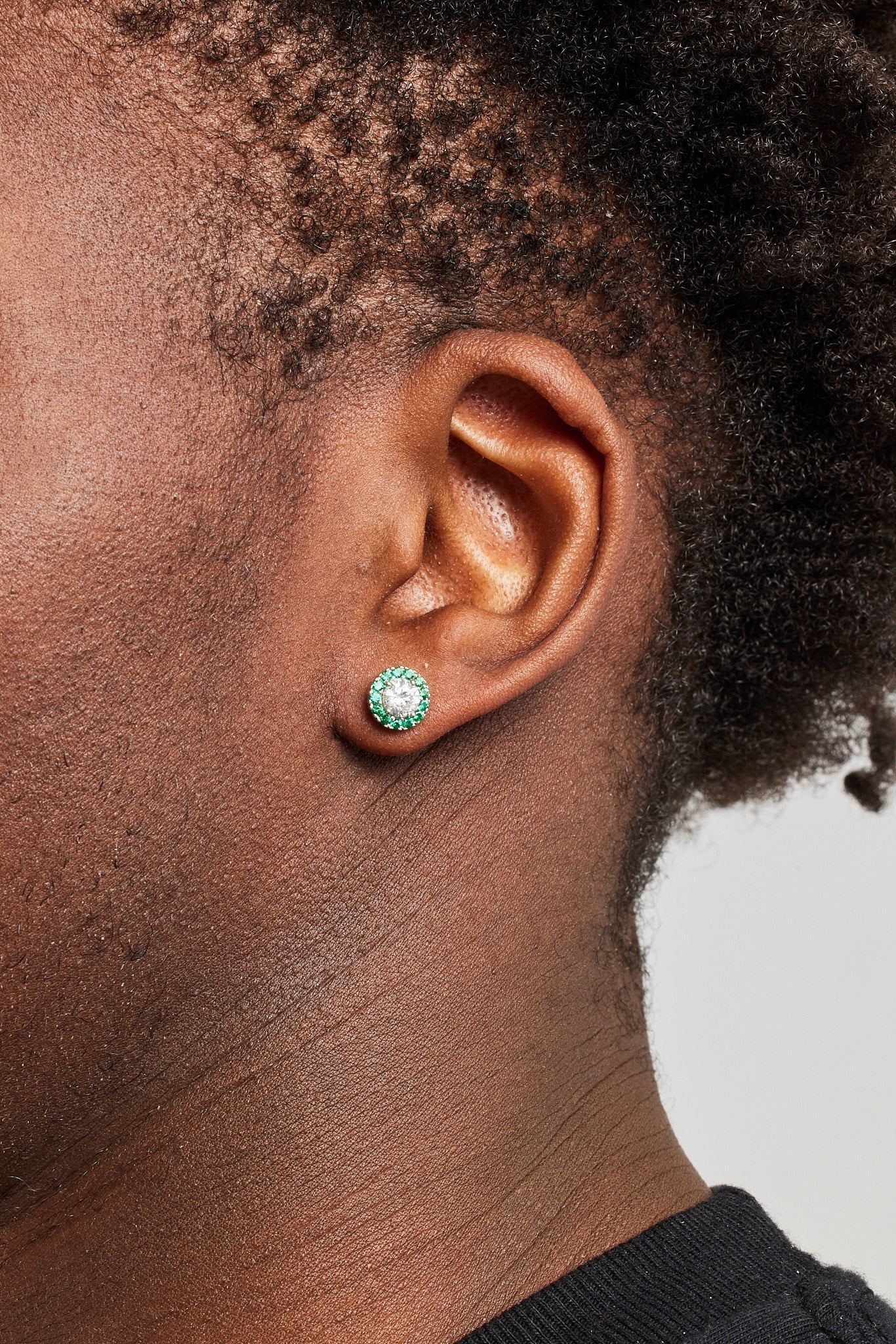 Green CZ Cluster Round Stud Earrings - Image 2