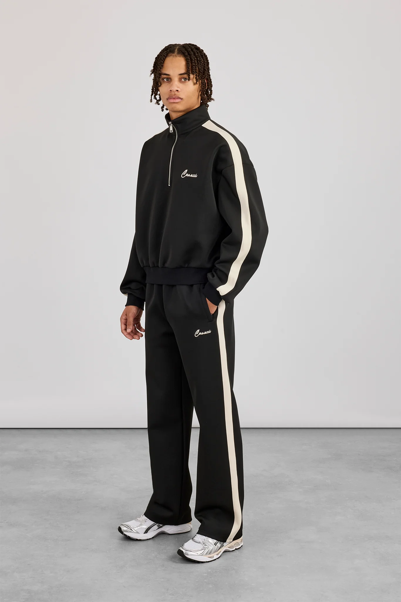 Half Zip Funnel Neck With Side Panel - Black - Image 2