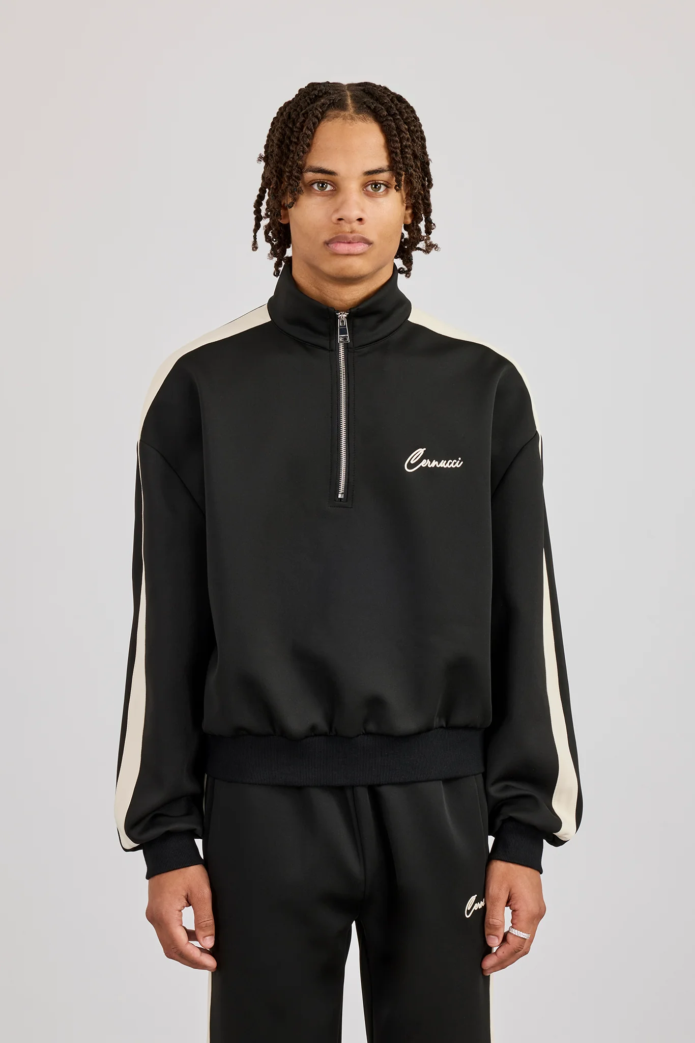 Half Zip Funnel Neck With Side Panel - Black - Image 4