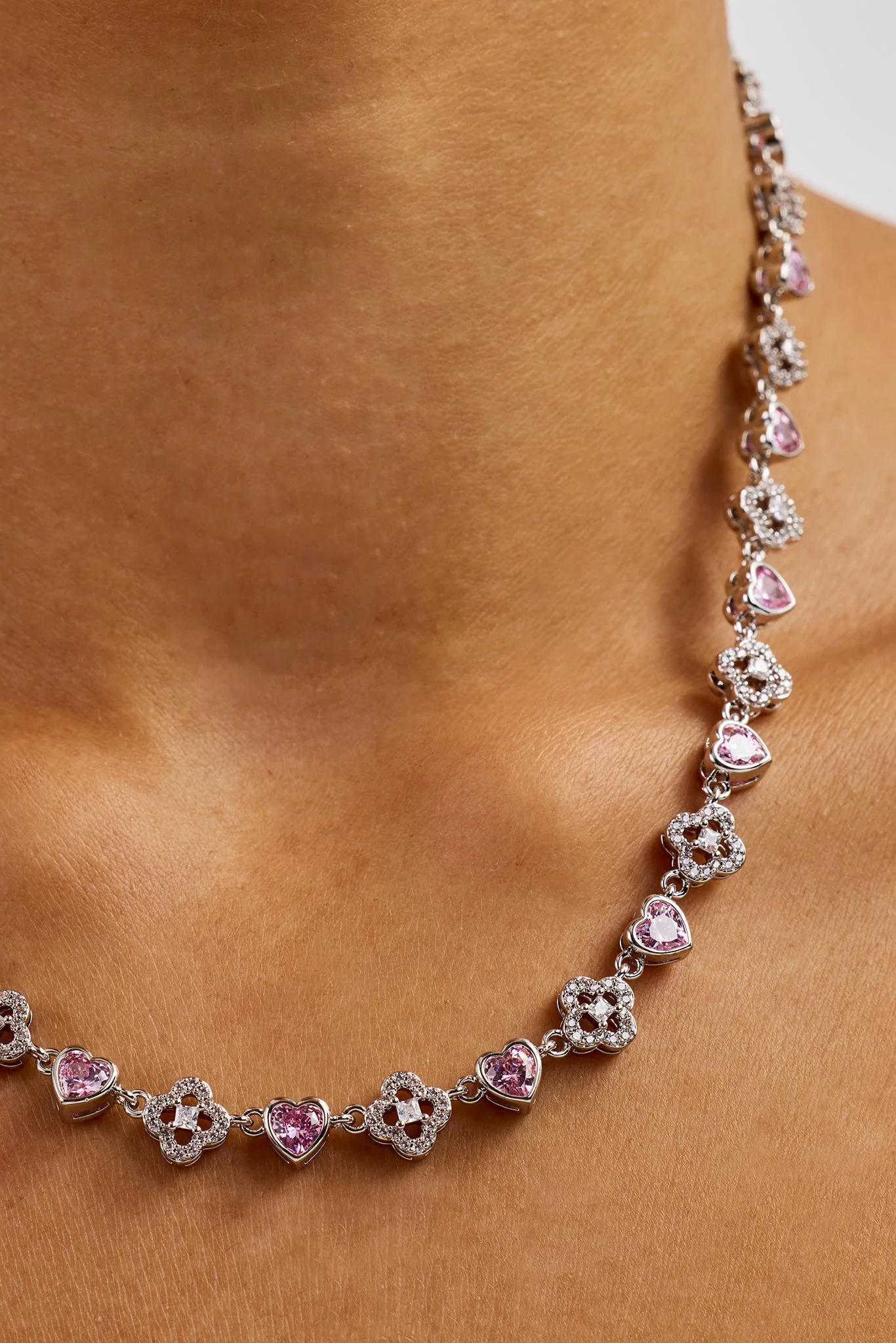 Heart & Iced Motif Gem Chain - 6mm - White - Image 2