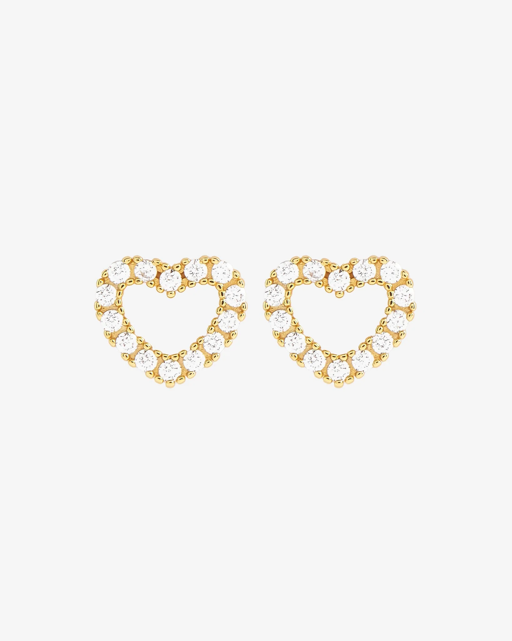 Heart Shape Stone Stud Earrings - Gold