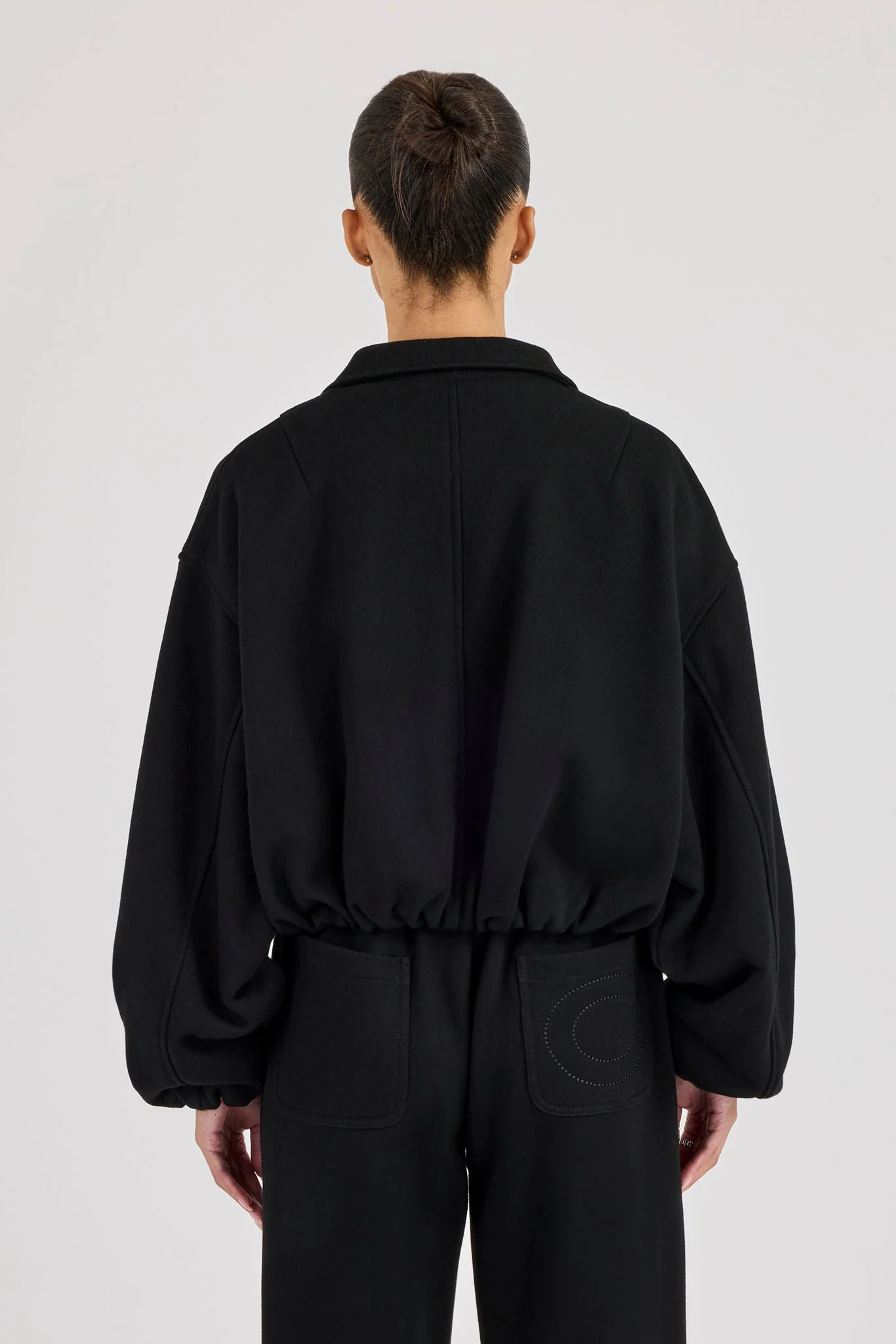 Heavyweight Jersey Collared Bomber Jacket - Black - Image 4
