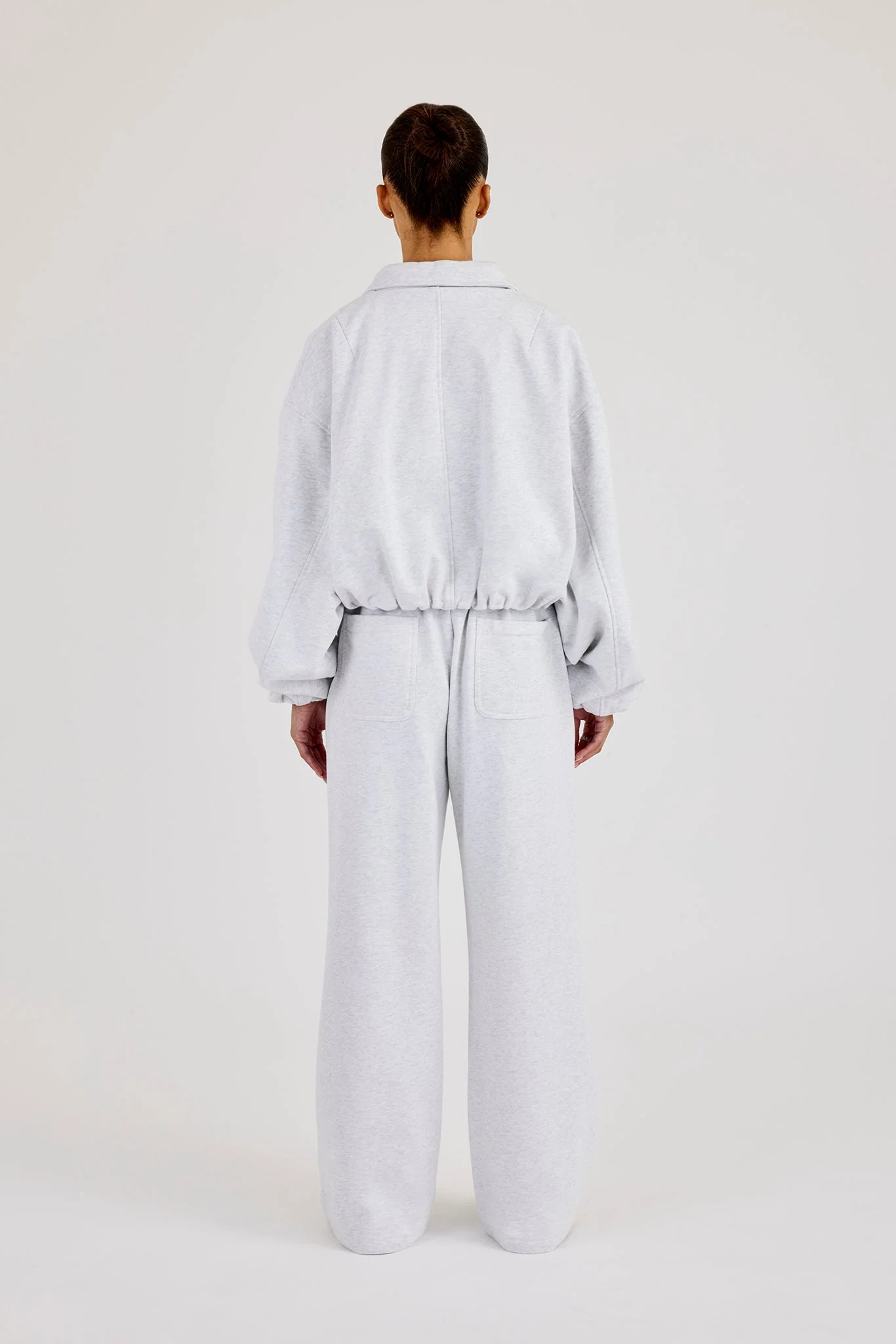 Heavyweight Jersey Collared Bomber Jacket & Wide Leg Jogger - Grey Marl - Image 3