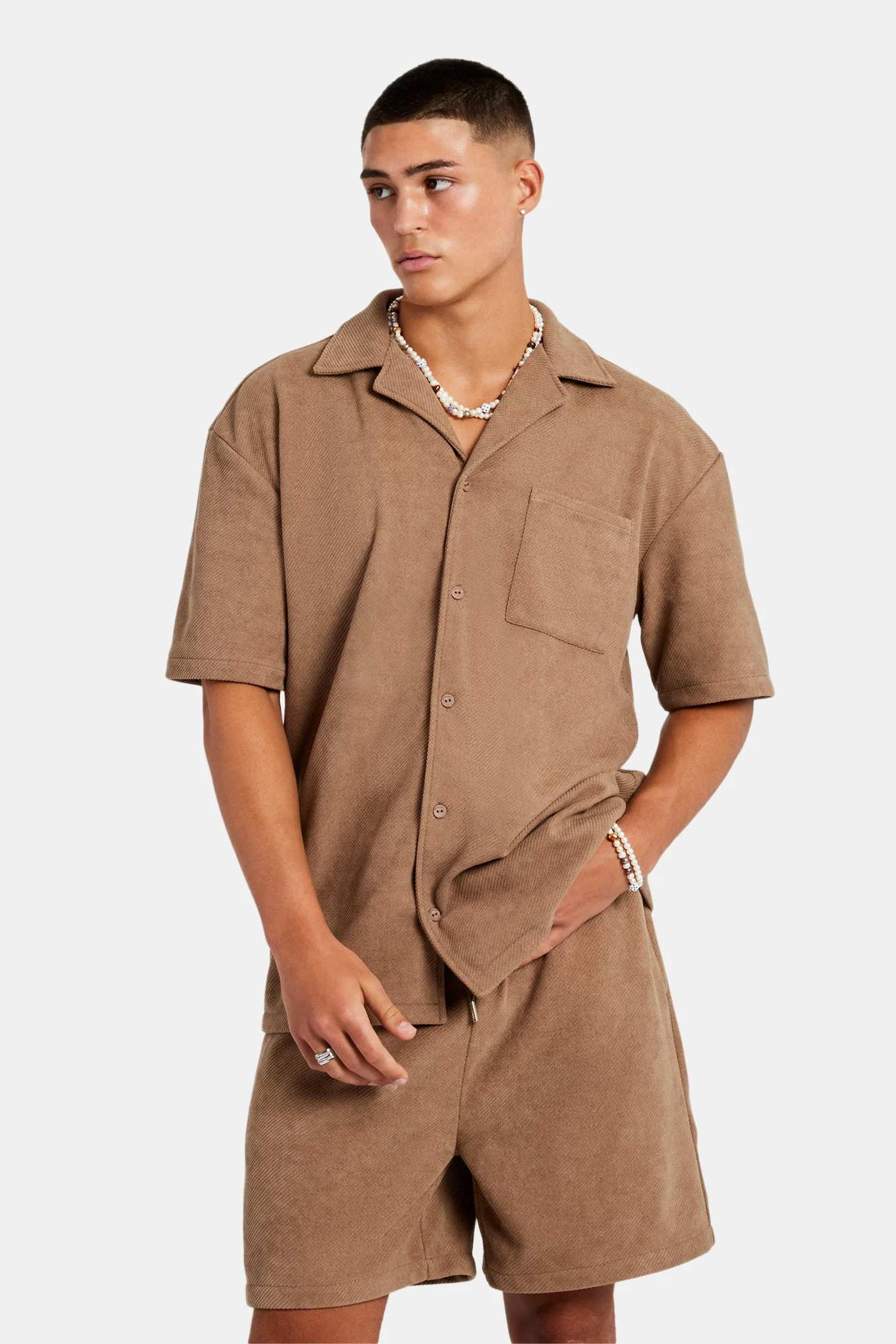 Heavyweight Textured Shirt & Short Set - Mocha - Image 3