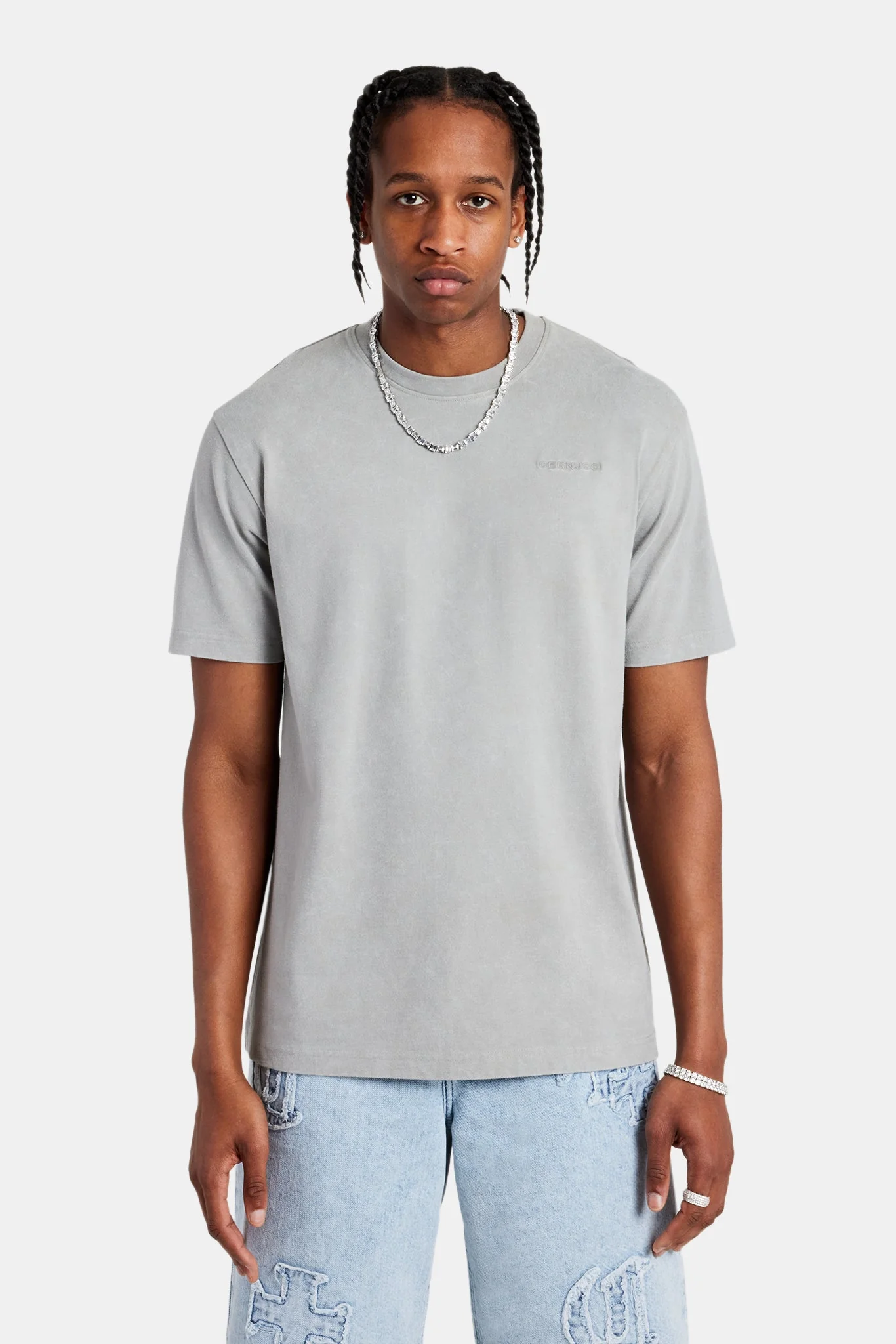 Washed Rhinestone Graphic T-Shirt - Grey - Image 3