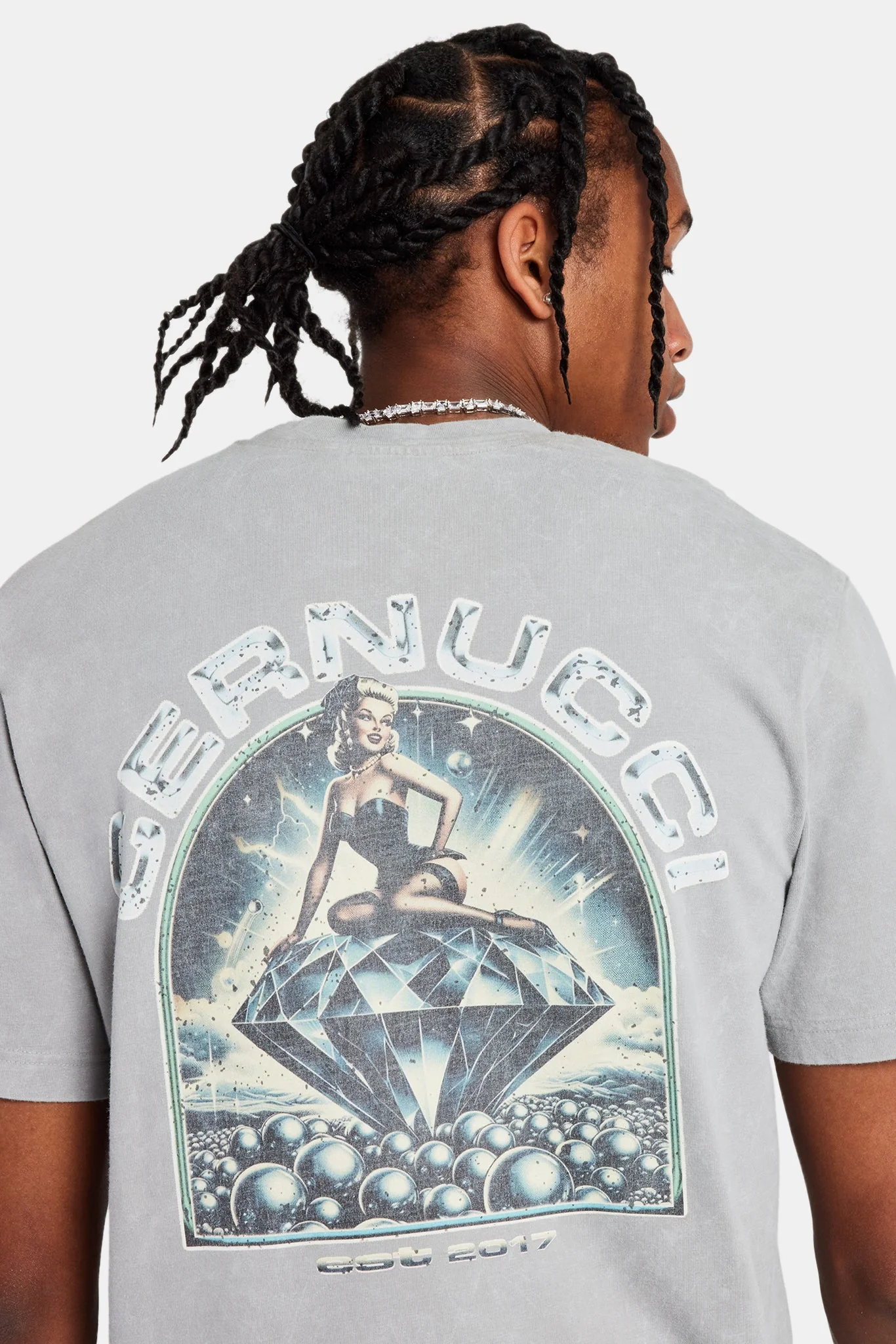 Washed Rhinestone Graphic T-Shirt - Grey - Image 5