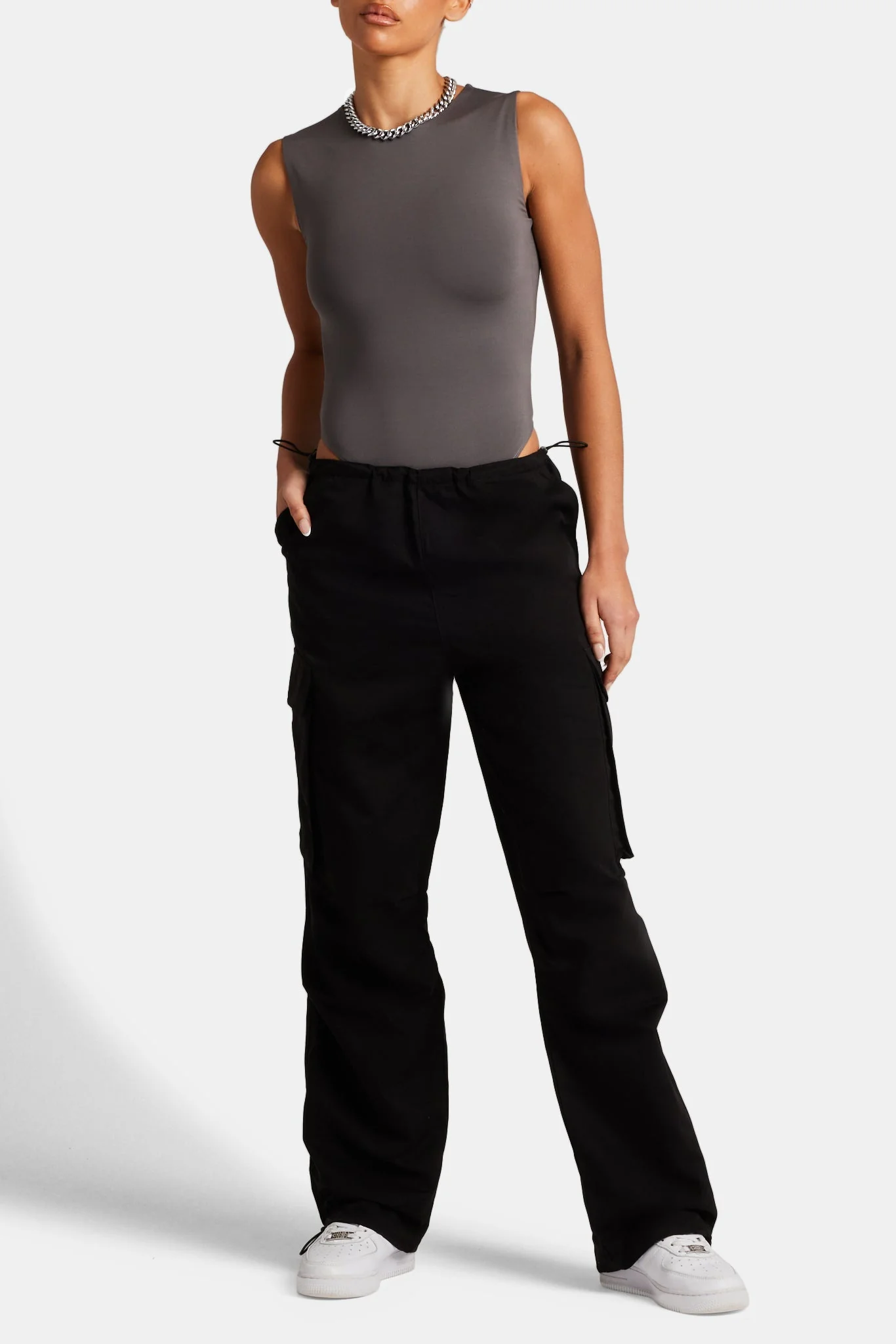High Neck Sleeveless Bodysuit - Charcoal - Image 2