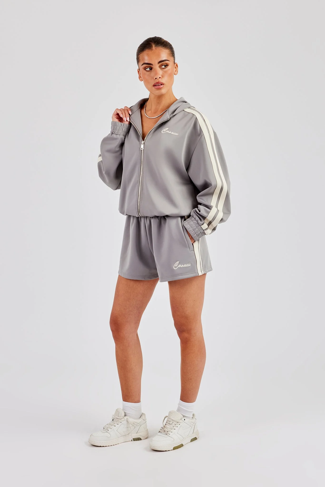 Hooded Taping Jacket & Shorts - Grey - Image 2