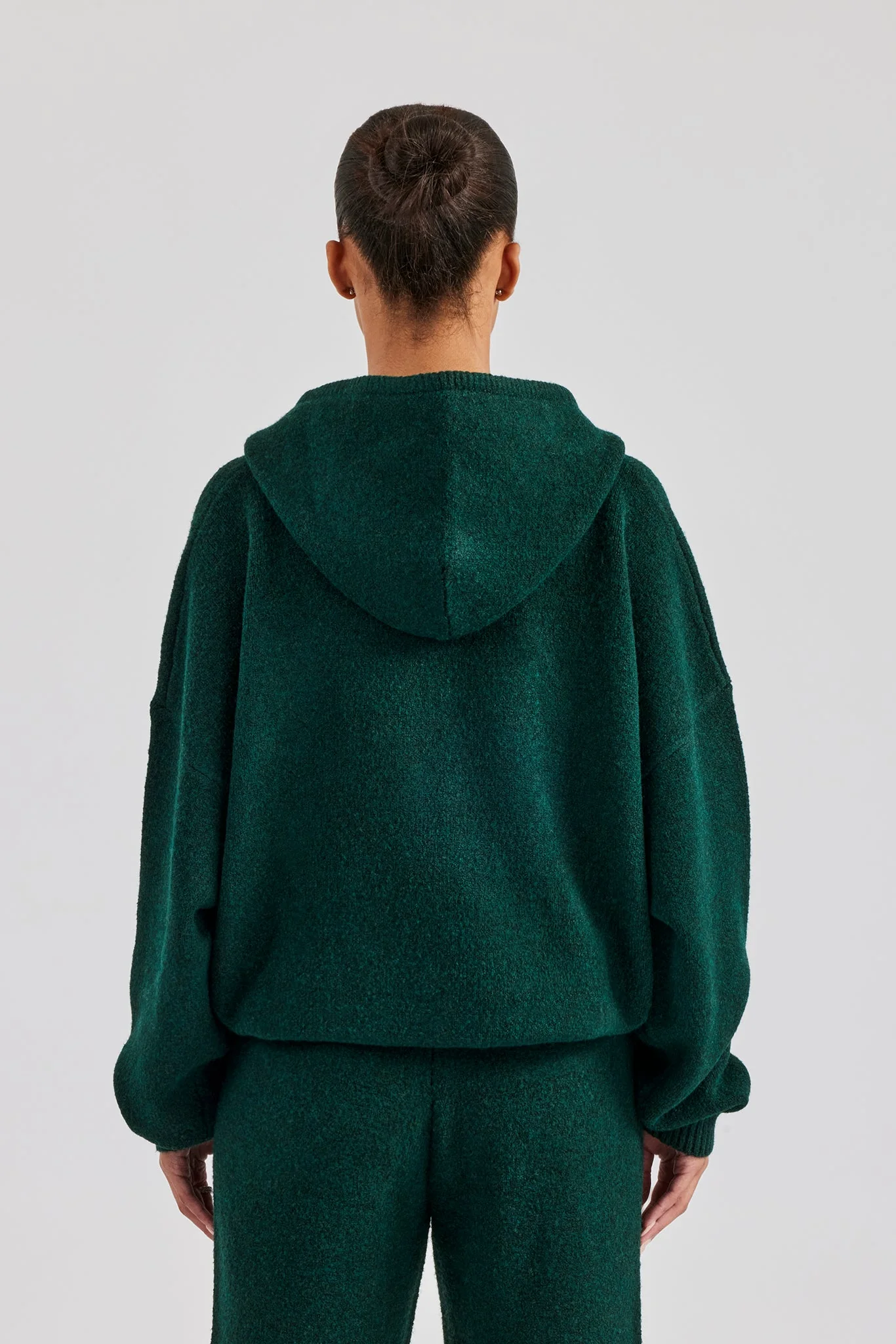 Hooded Zip Through Knitted Jumper - Bottle Green - Image 3