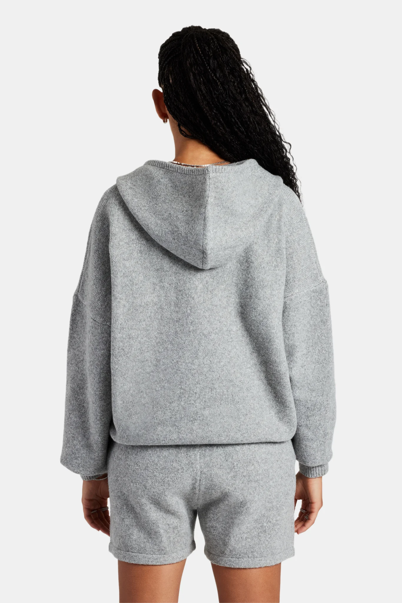 Hooded Zip Through Knitted Jumper - Grey - Image 4