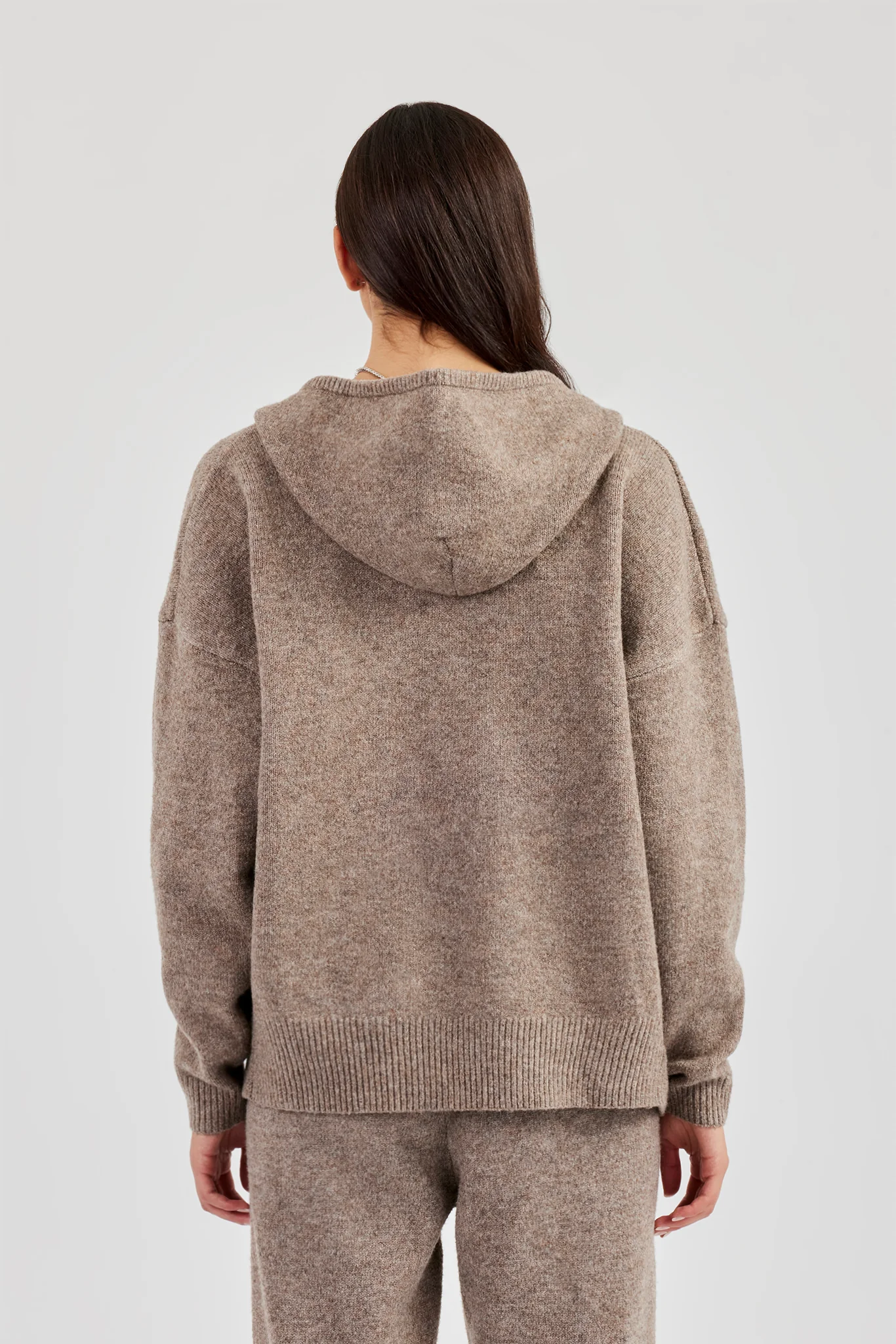 Hooded Zip Through Knitted Jumper - Taupe - Image 3