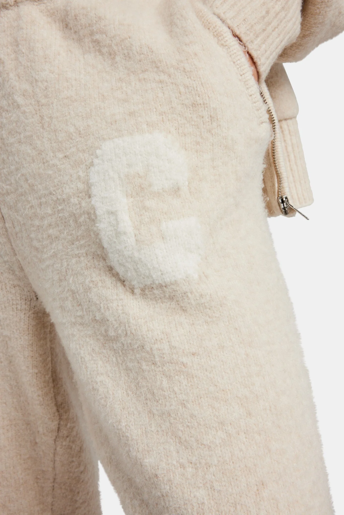 Hooded Zip Through Knitted Tracksuit - Oatmeal - Image 6