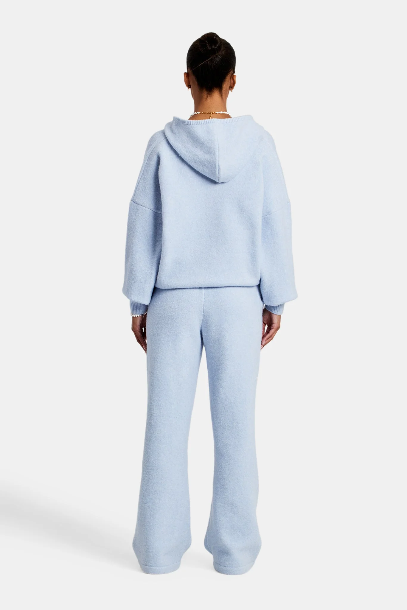 Hooded Zip Through Knitted Tracksuit - Light Blue - Image 2