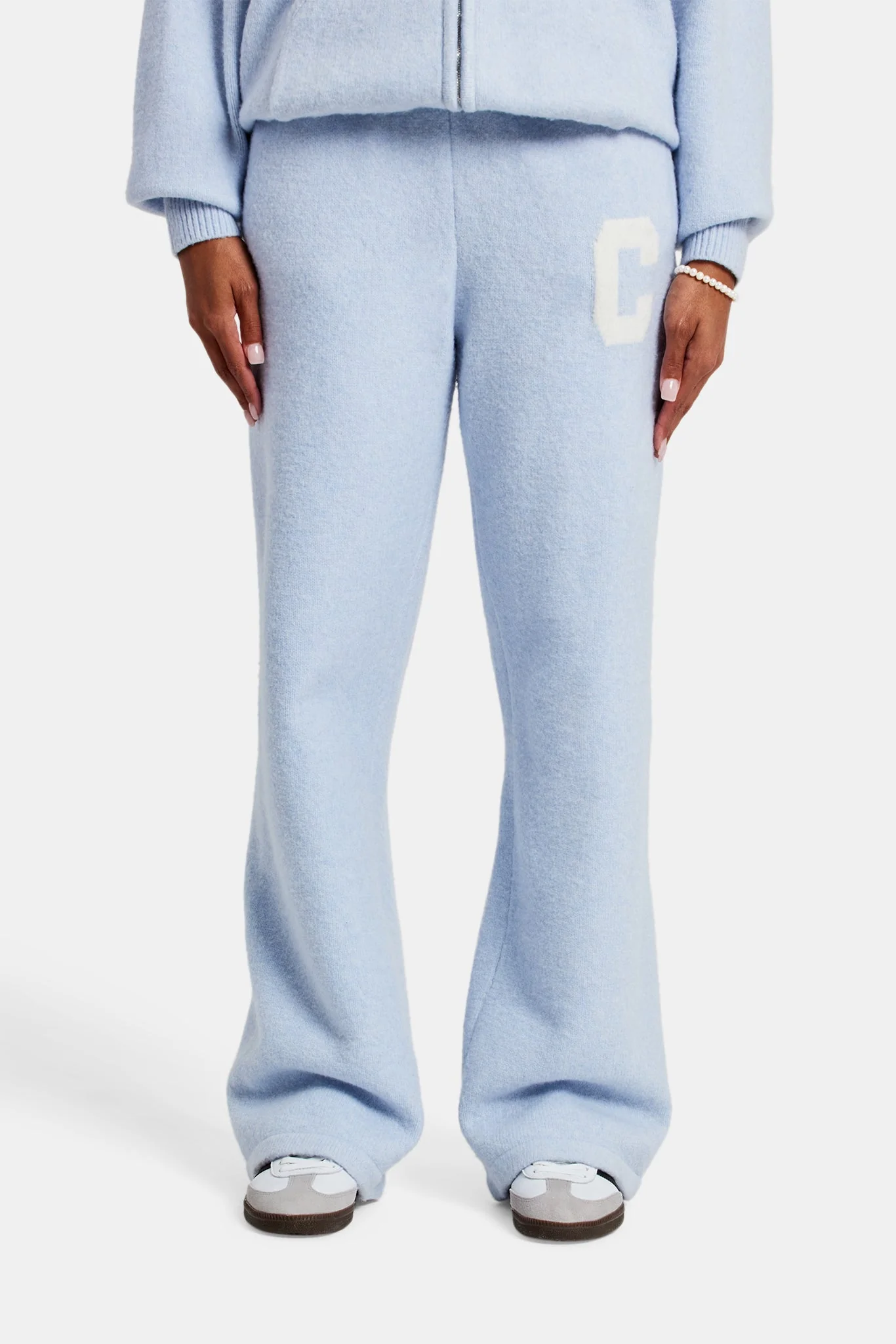 Hooded Zip Through Knitted Tracksuit - Light Blue - Image 8