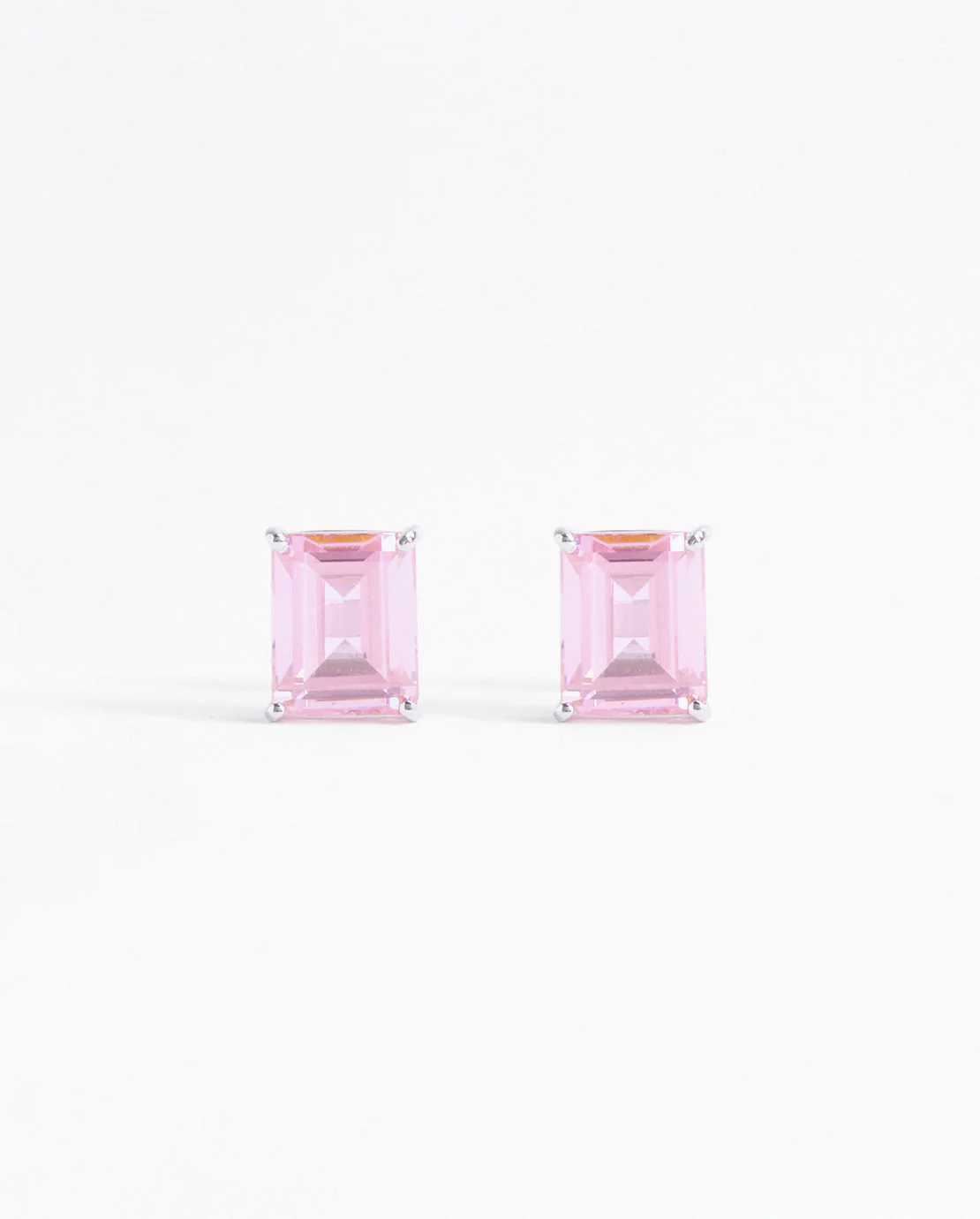Hot Pink Baguette Stud Earrings - Image 2