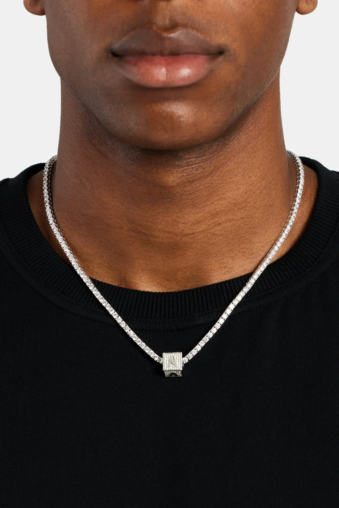 Iced A Letter Block Pendant - Image 3