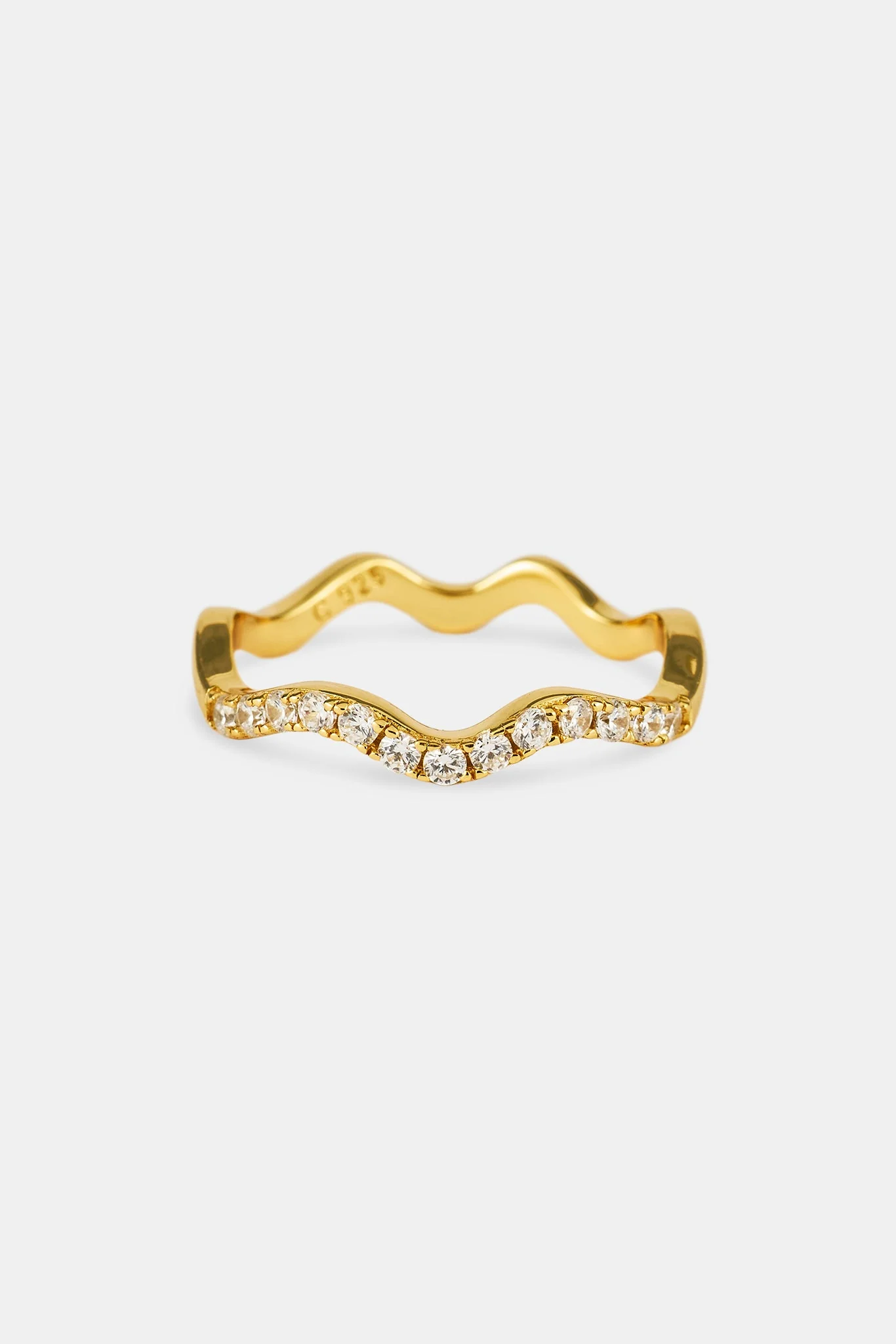 Iced Asymmetric Tennis Ring - 2mm - Gold - Image 3